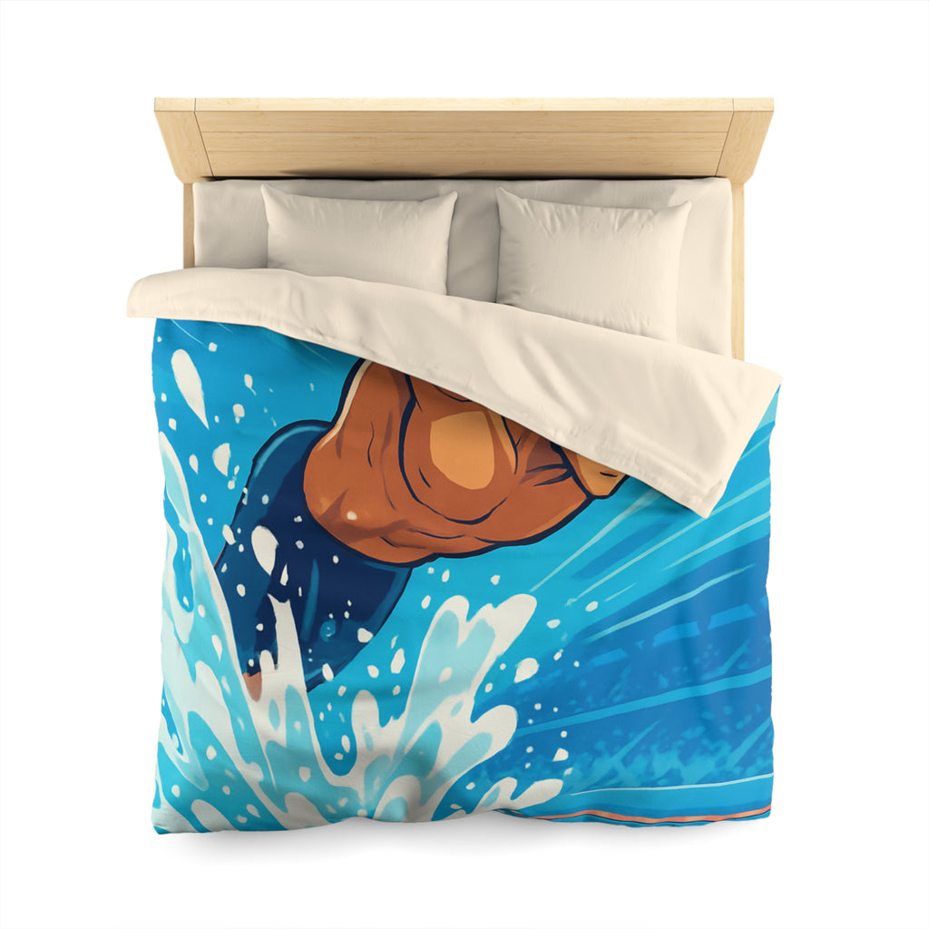 Housse de Couette Représentant Plongeur Dynamique dans Eau Bleutée avec Éclaboussures Énergiques