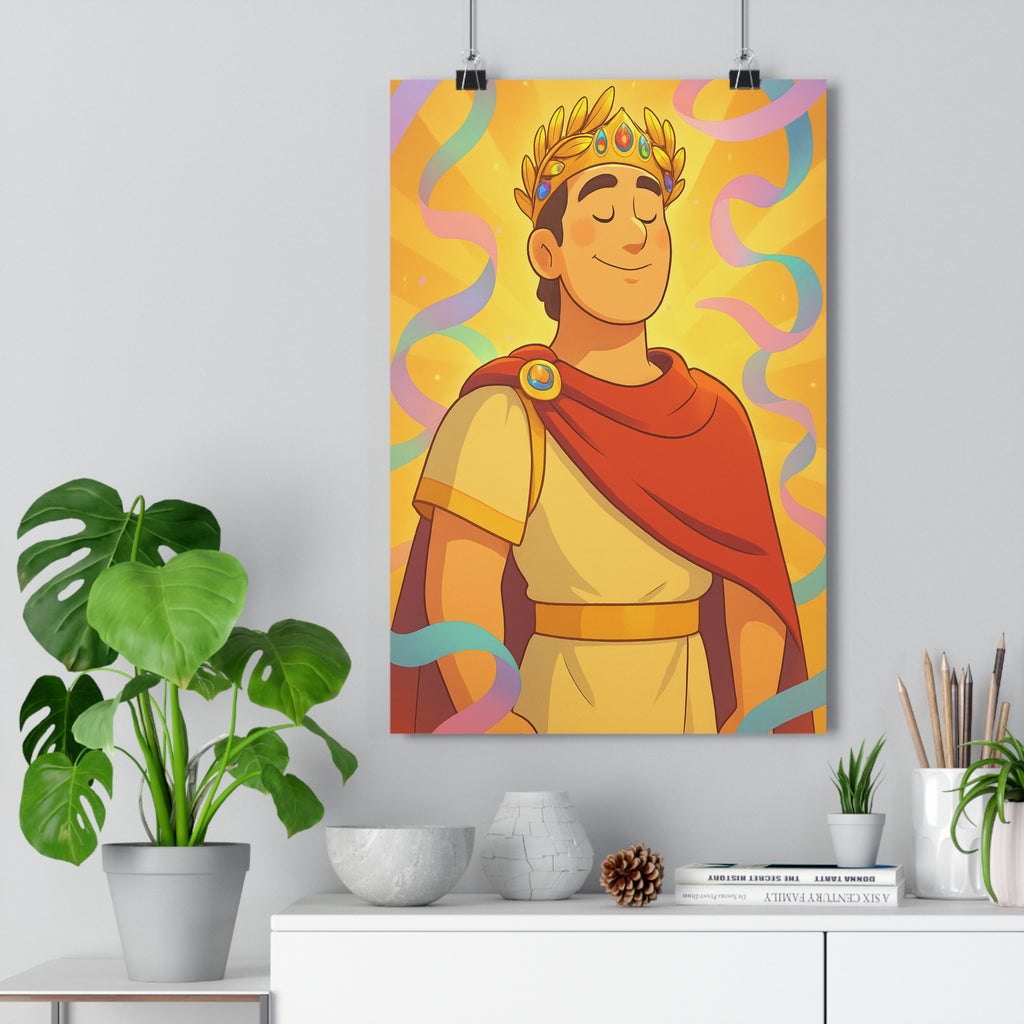 Poster décoratif couronne dorée rouge joyeux féerique chambre bureau moderne lumineux format 30x46 cm