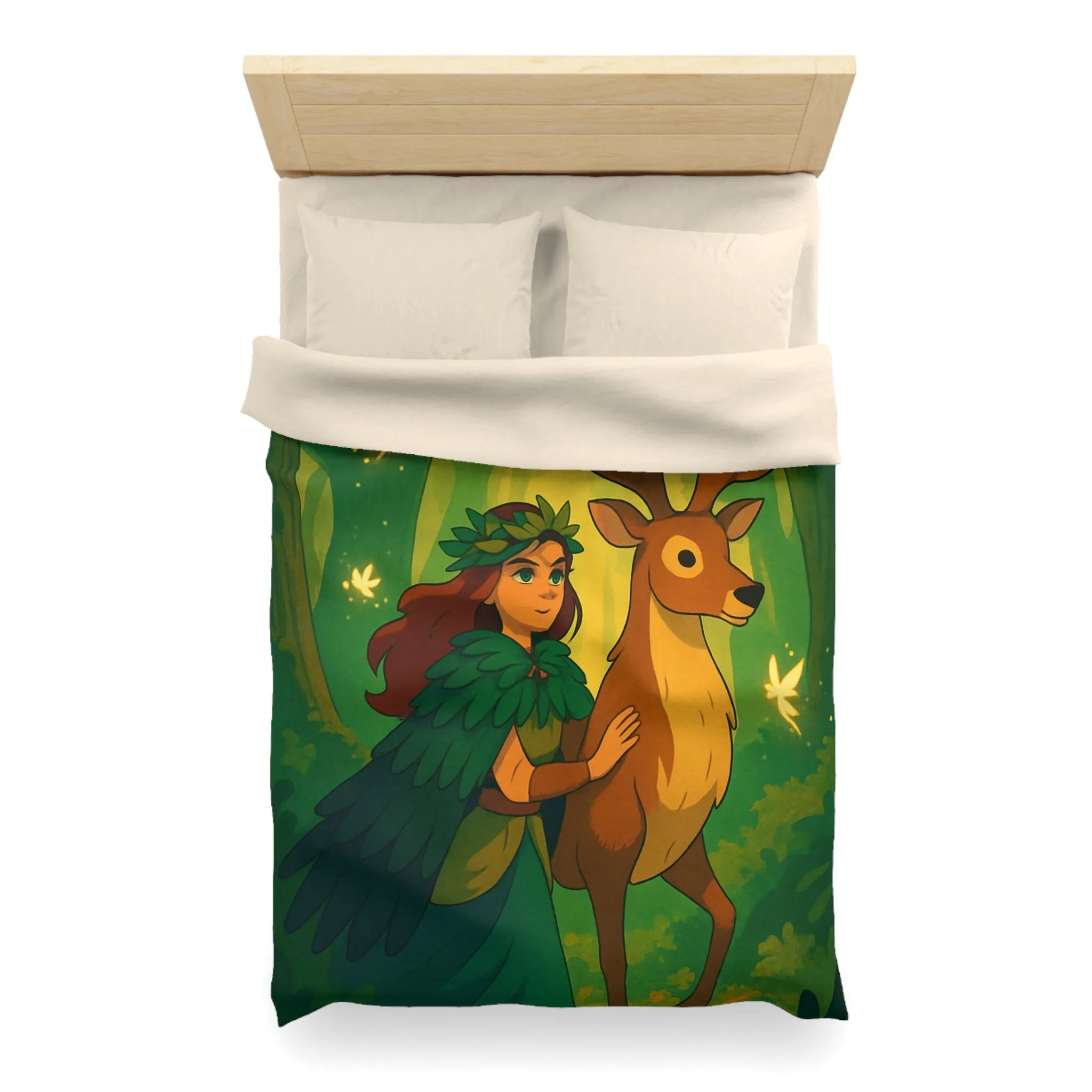Housse de couette forestière magique avec cerf et fée pour ambiance féérique naturelle
