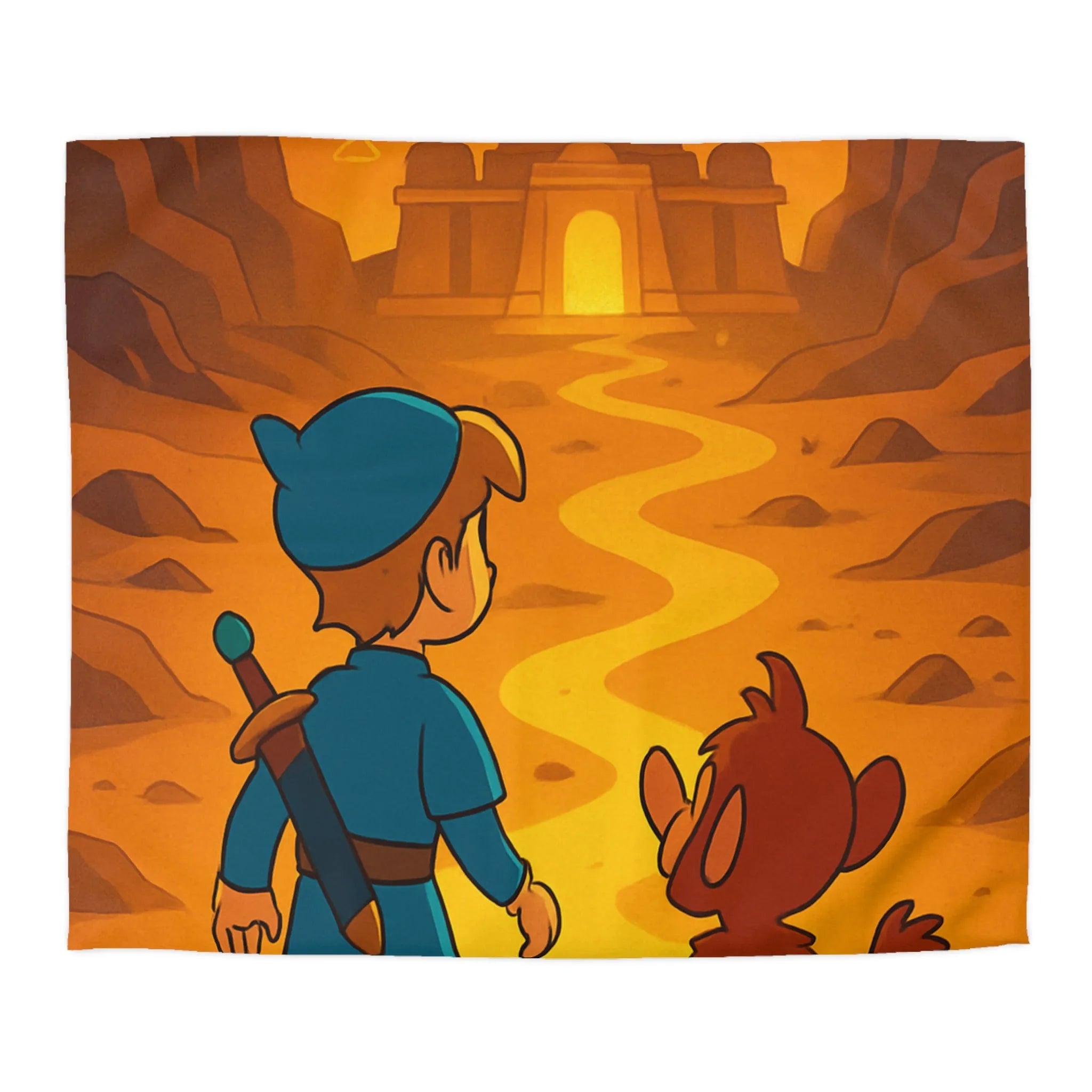 Housse de Couette Aventure Épique Enfantine avec Enfant et Singe dans Désert Mystique