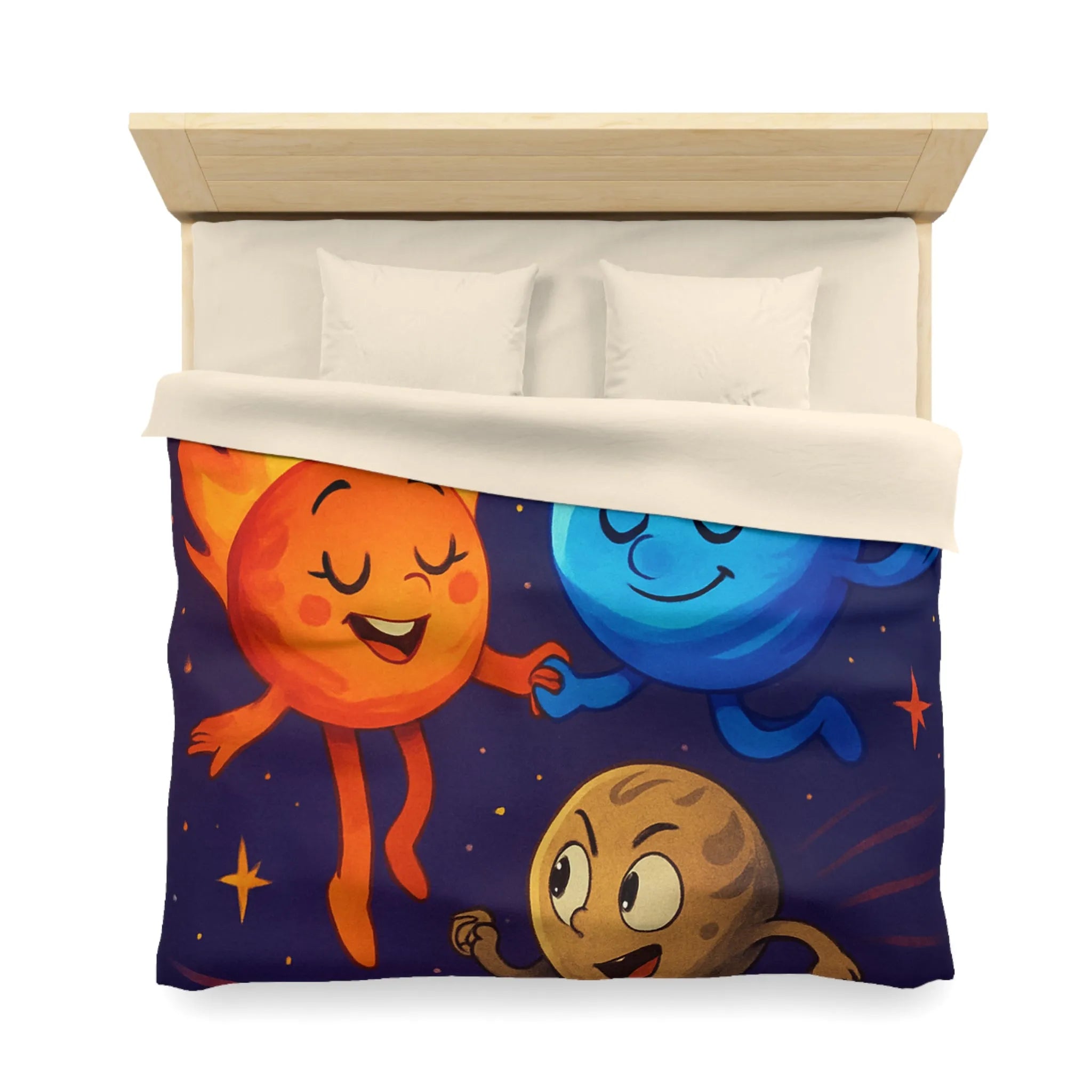Housse de couette colorée avec illustrations planétaires amusantes et étoiles filantes vibrantes