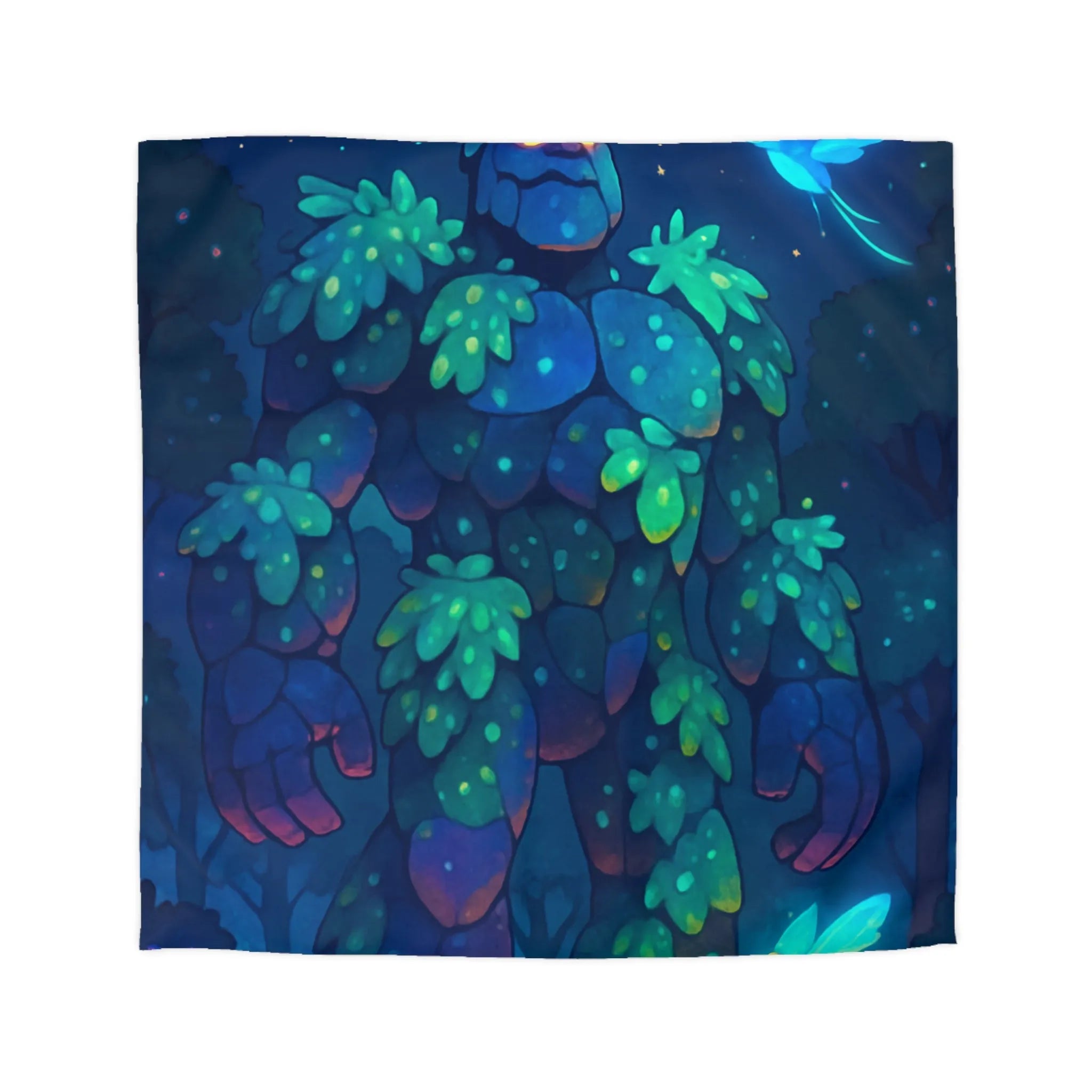 Housse de Couette Féérique avec Golem Lumineux et Fées dans la Forêt Nocturne