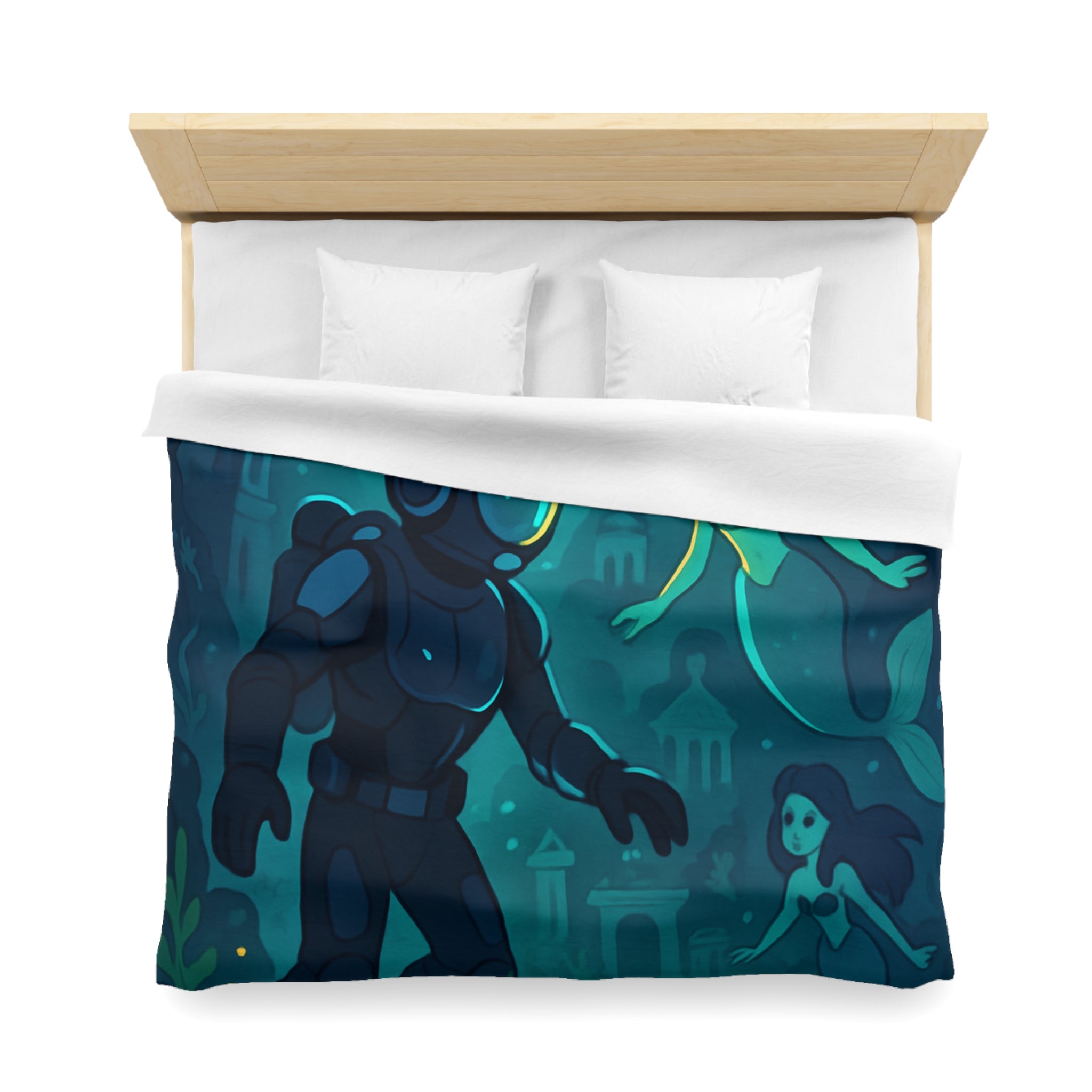 Housse de couette sirène océan magique avec plongeur et trésor lumineux