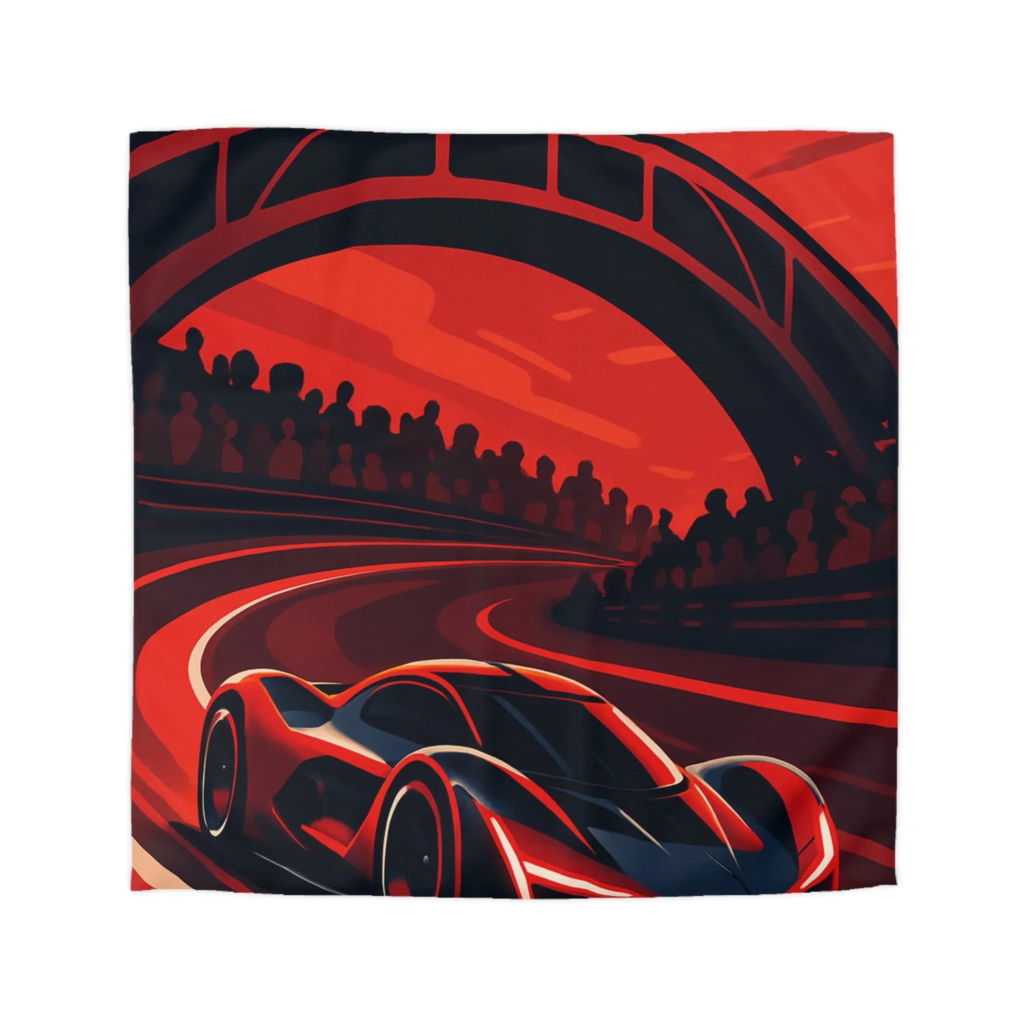 Housse de couette avec design de voiture de course rouge moderne sur circuit sinueux