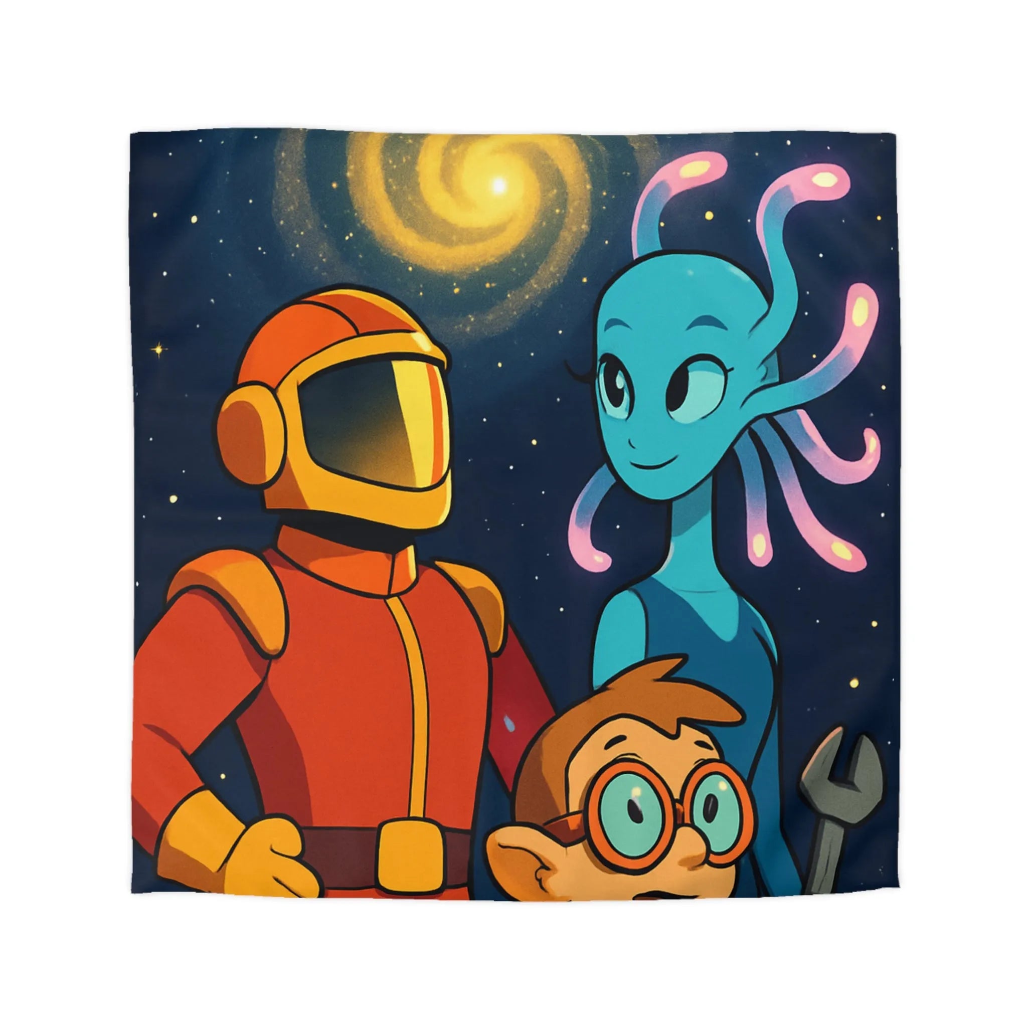 Housse Couette Galaxie : Astronaute, Extraterrestre et Enfant Brillant pour Chambre Cosy
