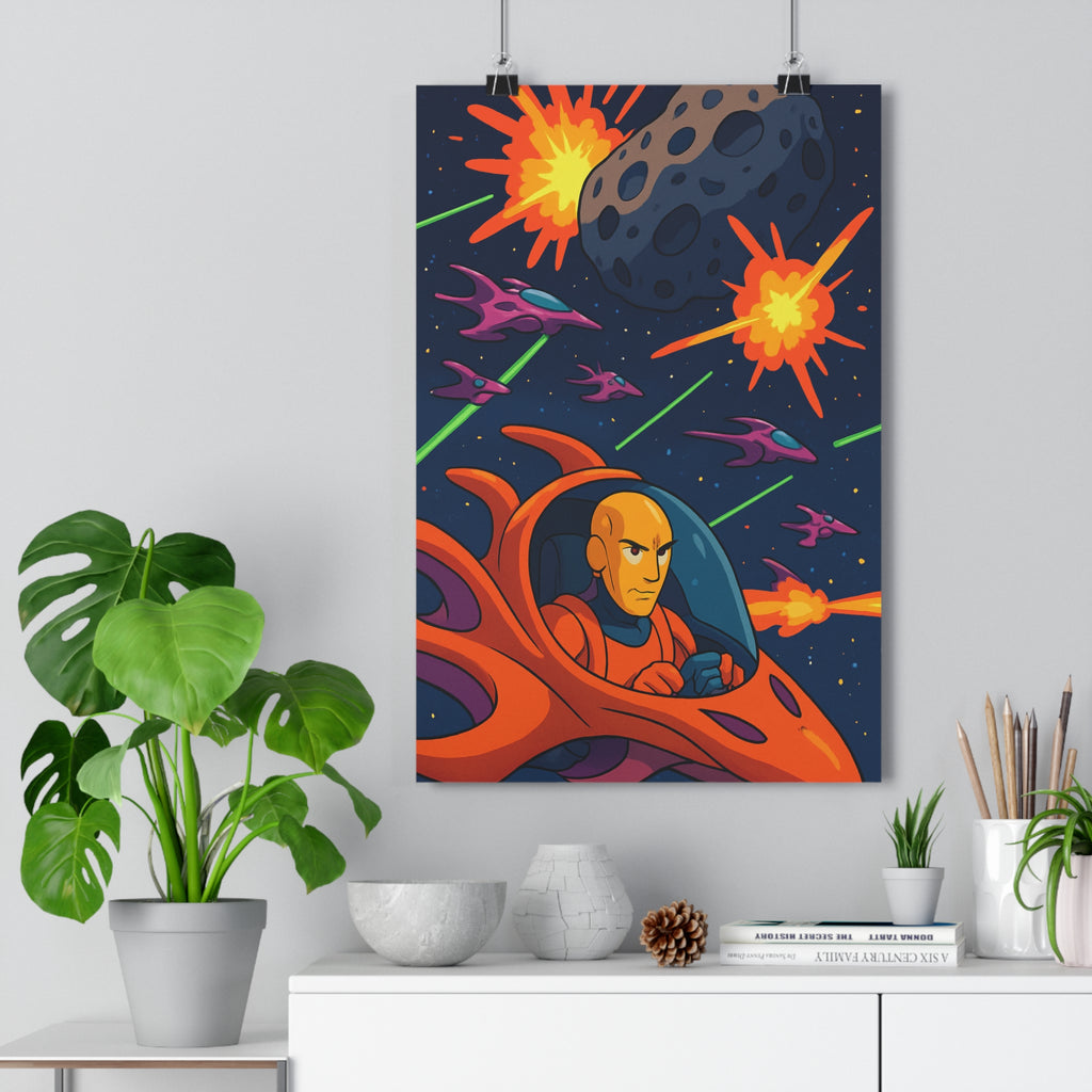 Poster décoratif animé spatial orange vif aventure chambre salon moderne captivant dynamique coloré explosion