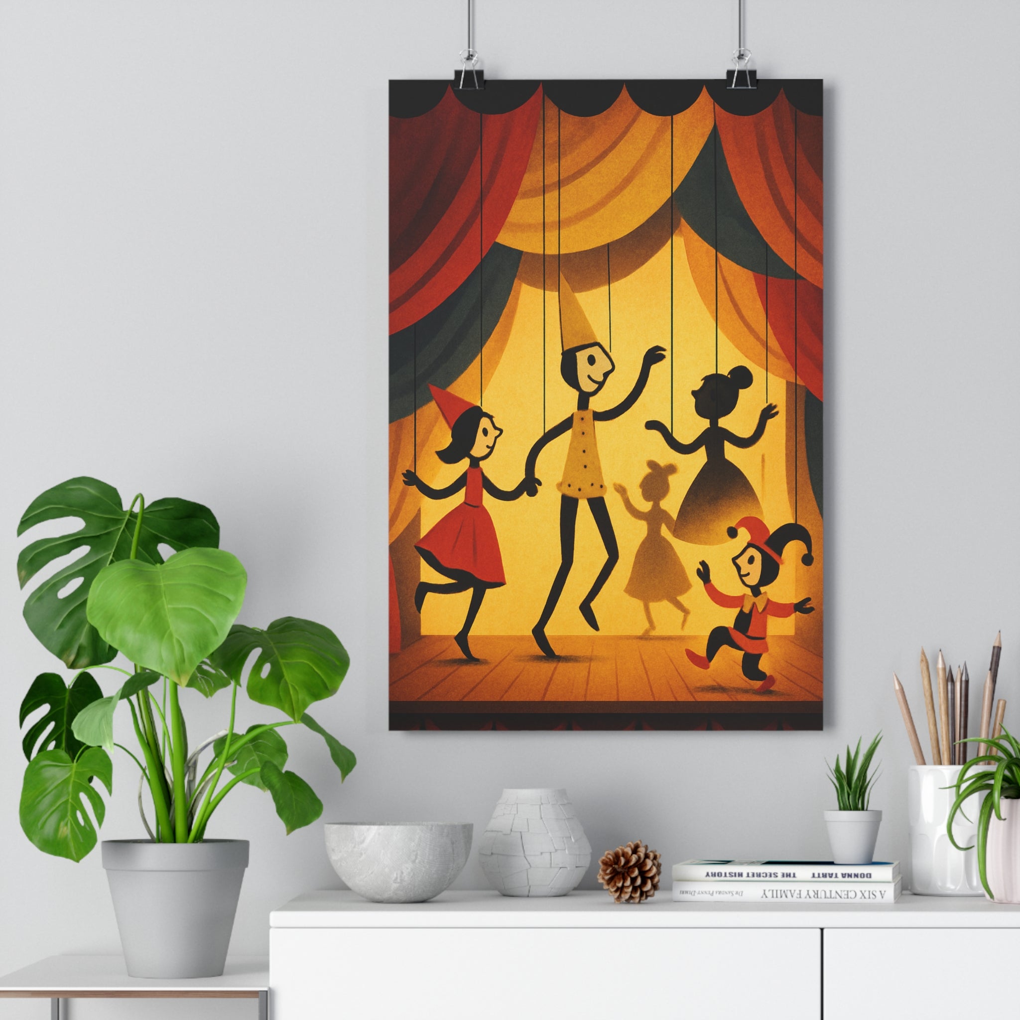 Poster décoratif tissu jaune rouge bleu théâtre nostalgique chambre salon ambiance ludique moderne élégant