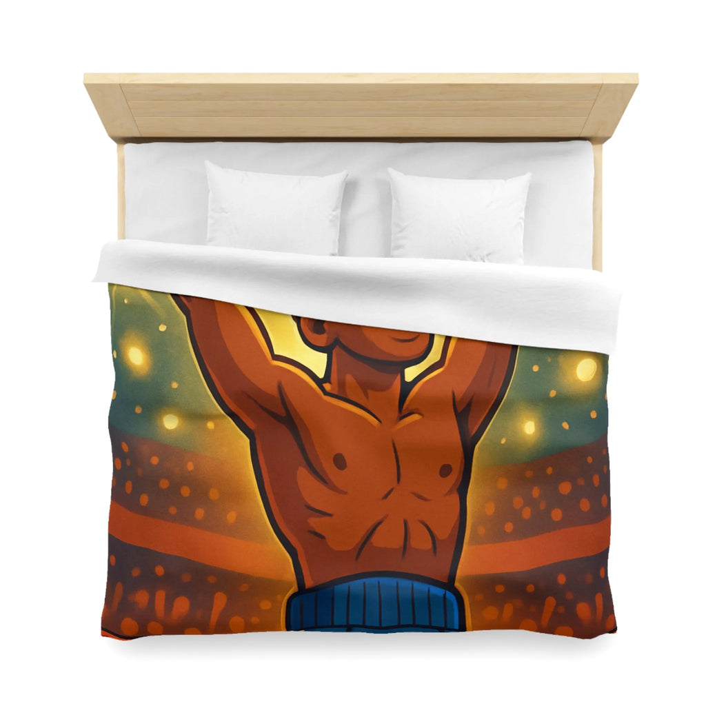 Housse de couette colorée avec boxeur victorieux et étoiles lumineuses illustrées