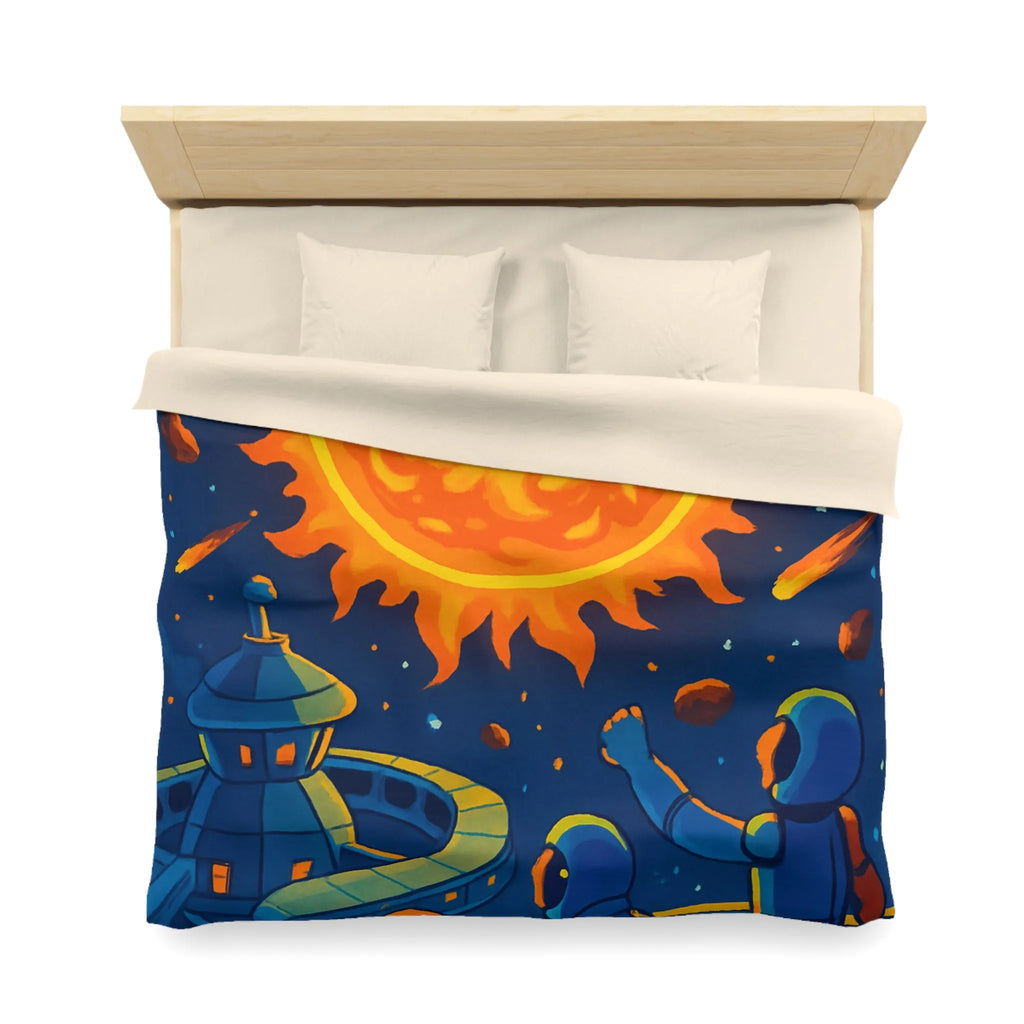 Housse de couette colorée avec scène spatiale vibrante pour chambre moderne et vive