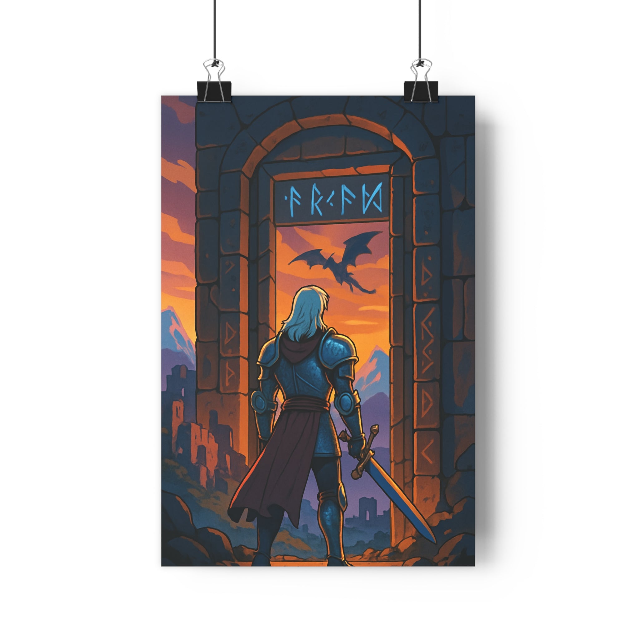 Poster décoratif cartoon épique guerrier armure dragon crépusculaire aventure chambre bureau 30x46 couleurs qualité