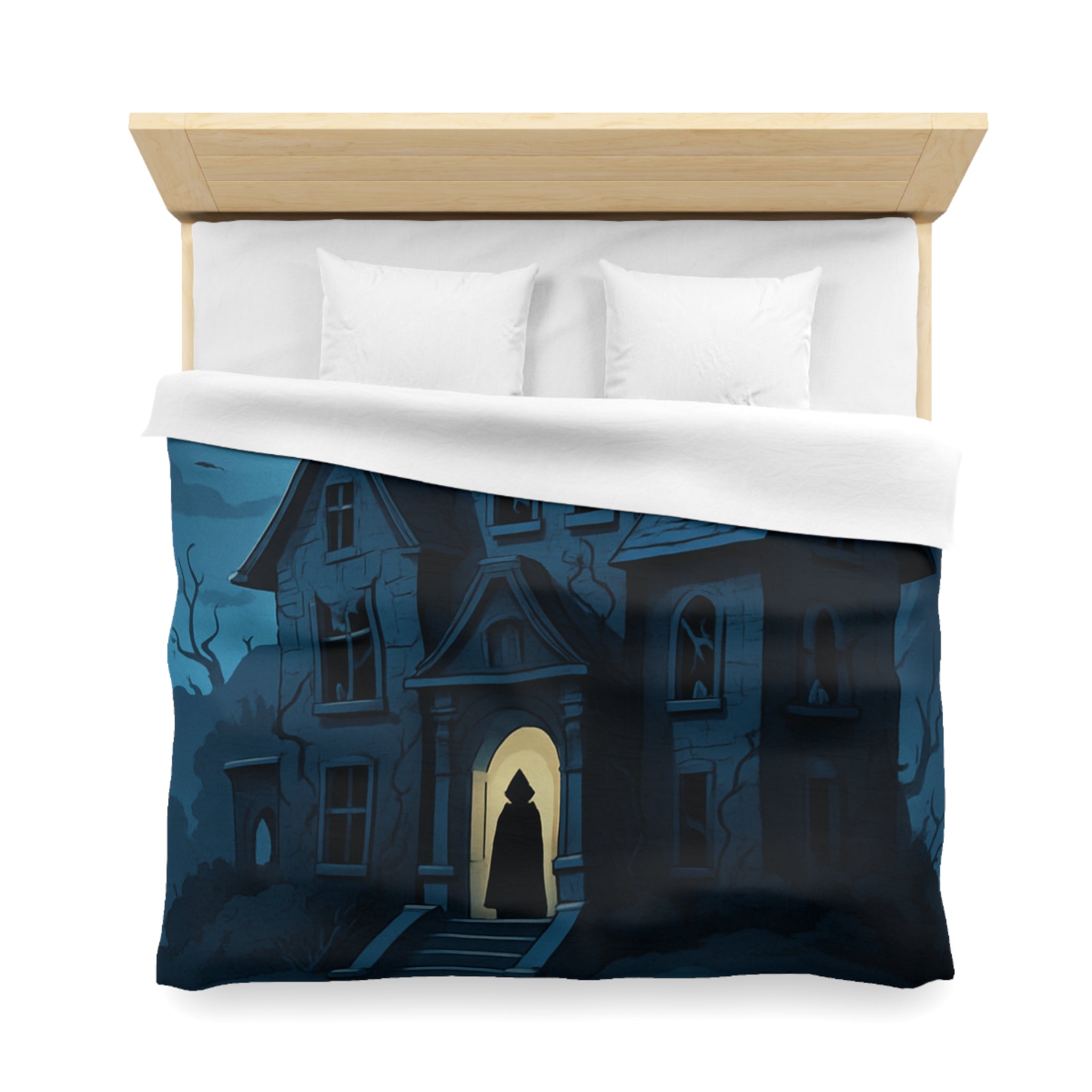 Housse de couette mystérieuse avec manoir gothique sous la pleine lune effrayante