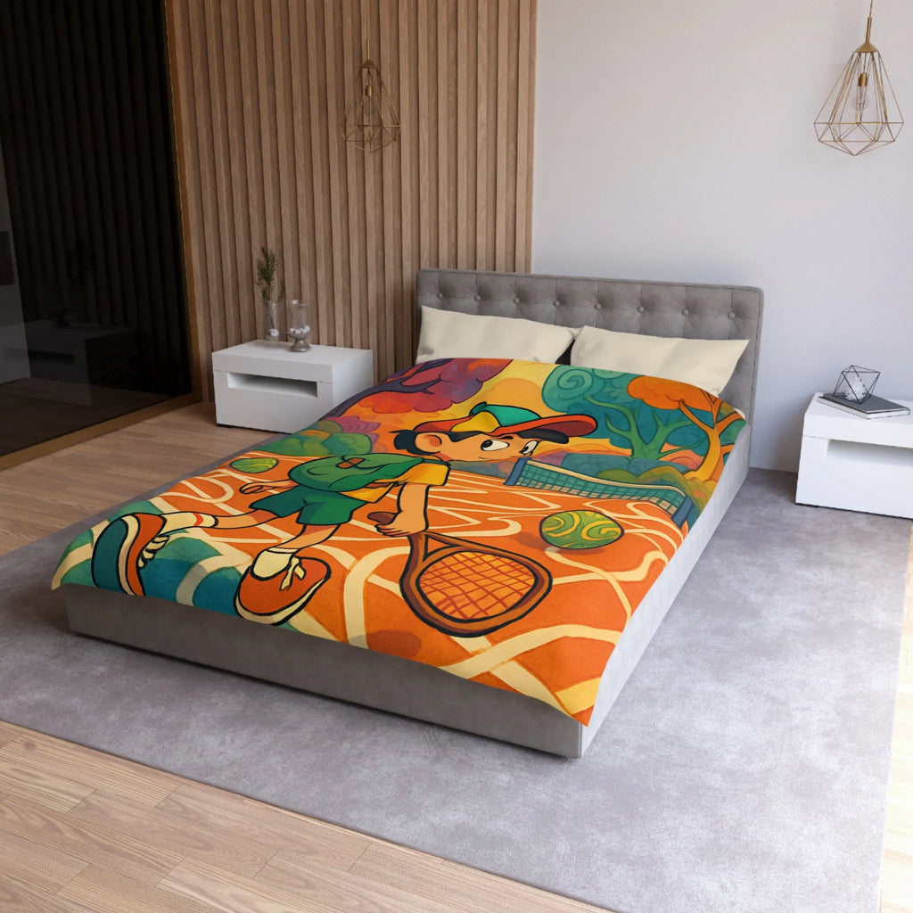 Housse de couette enfant avec motif joueur de tennis dans parc coloré joyeux
