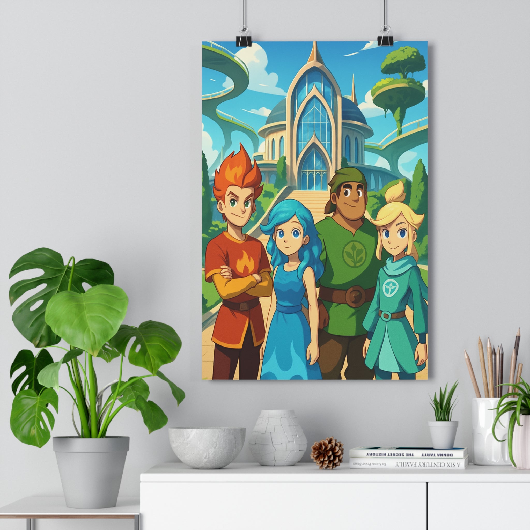 Poster décoratif coloré futuriste art mural moderne chambre rouge bleu vert dynamique tendance 30x46cm