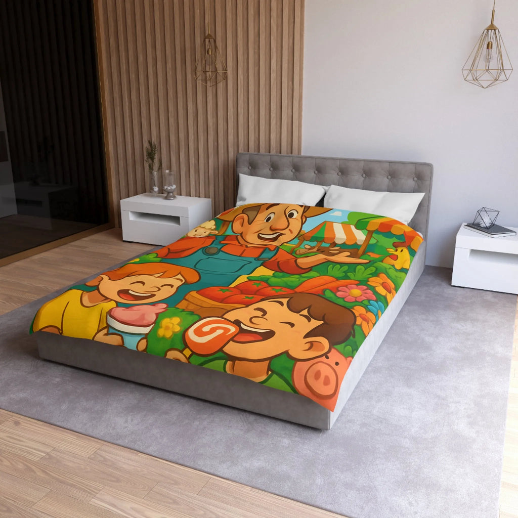 Housse de couette avec illustration joyeuse de ferme pour chambre d'enfant colorée et vivante