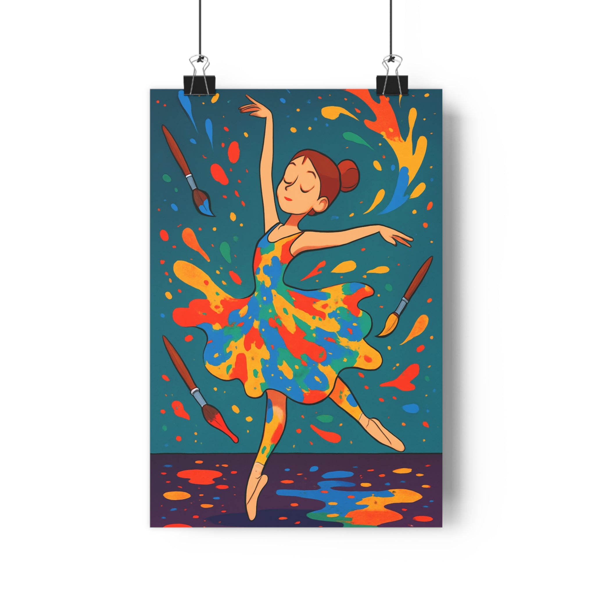 Poster décoratif artistique danseuse dynamique bleu rouge jaune turquoise salon chambre coloré vibrant qualité