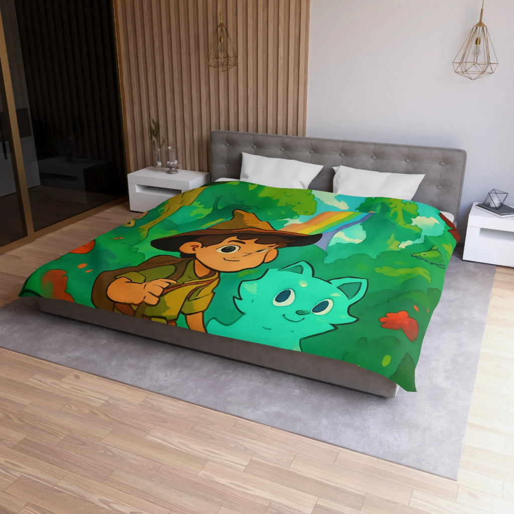 Housse de Couette Enfant avec Petit Sorcier et Animal Magique sous Arc-en-ciel