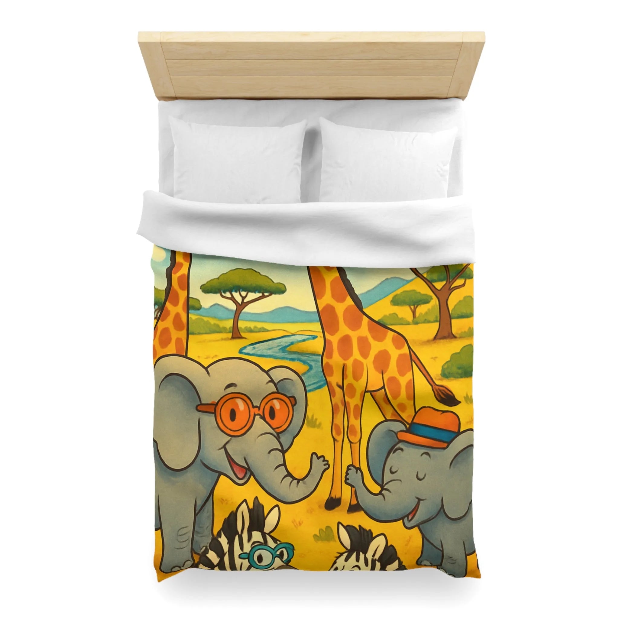 Housse de couette colorée avec animaux de la savane pour chambre d'enfant joyeuse