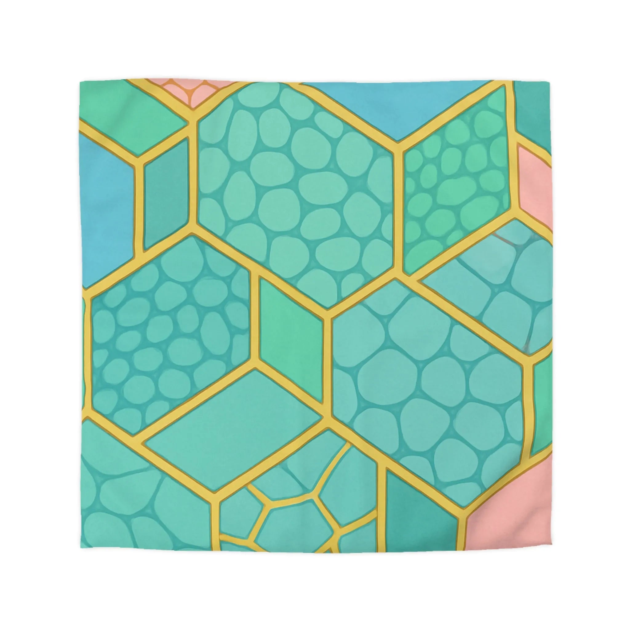Housse de couette hexagonale pastel avec motifs géométriques et texture miel moderne