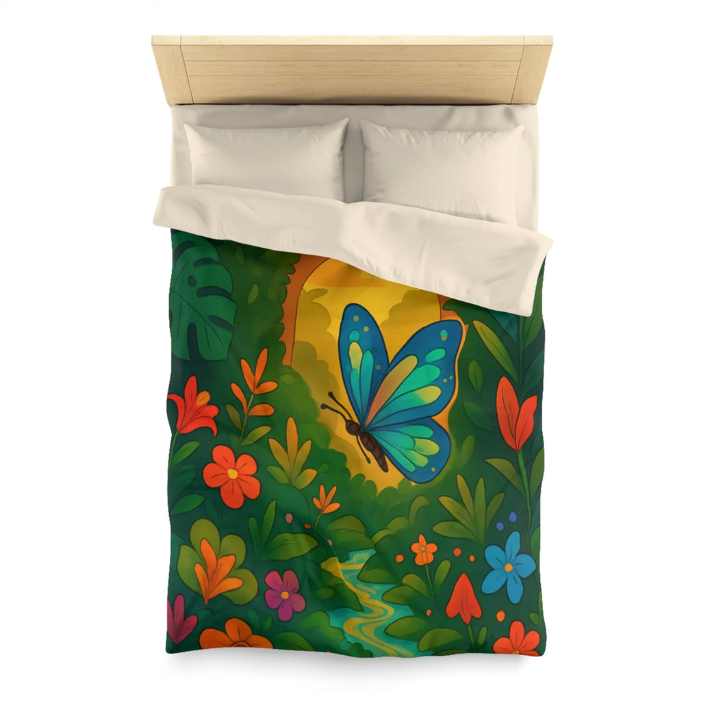 Housse de Couette avec Papillon et Jungle Colorée pour Chambre Enfant Éclatante Nature