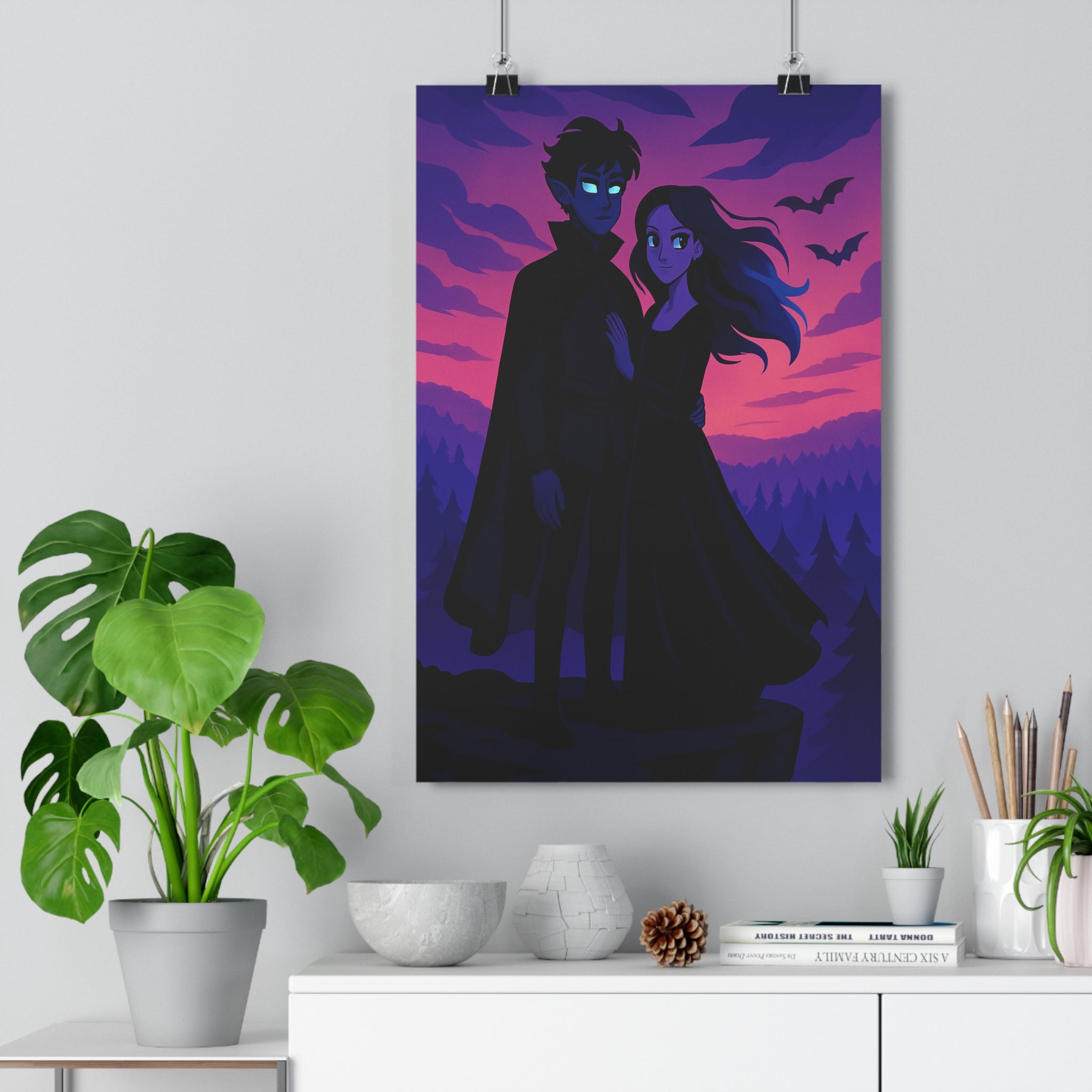 Poster décoratif crépusculaire gothique mystérieux paysage rose violet chambre salon art stylisé rêveur qualité