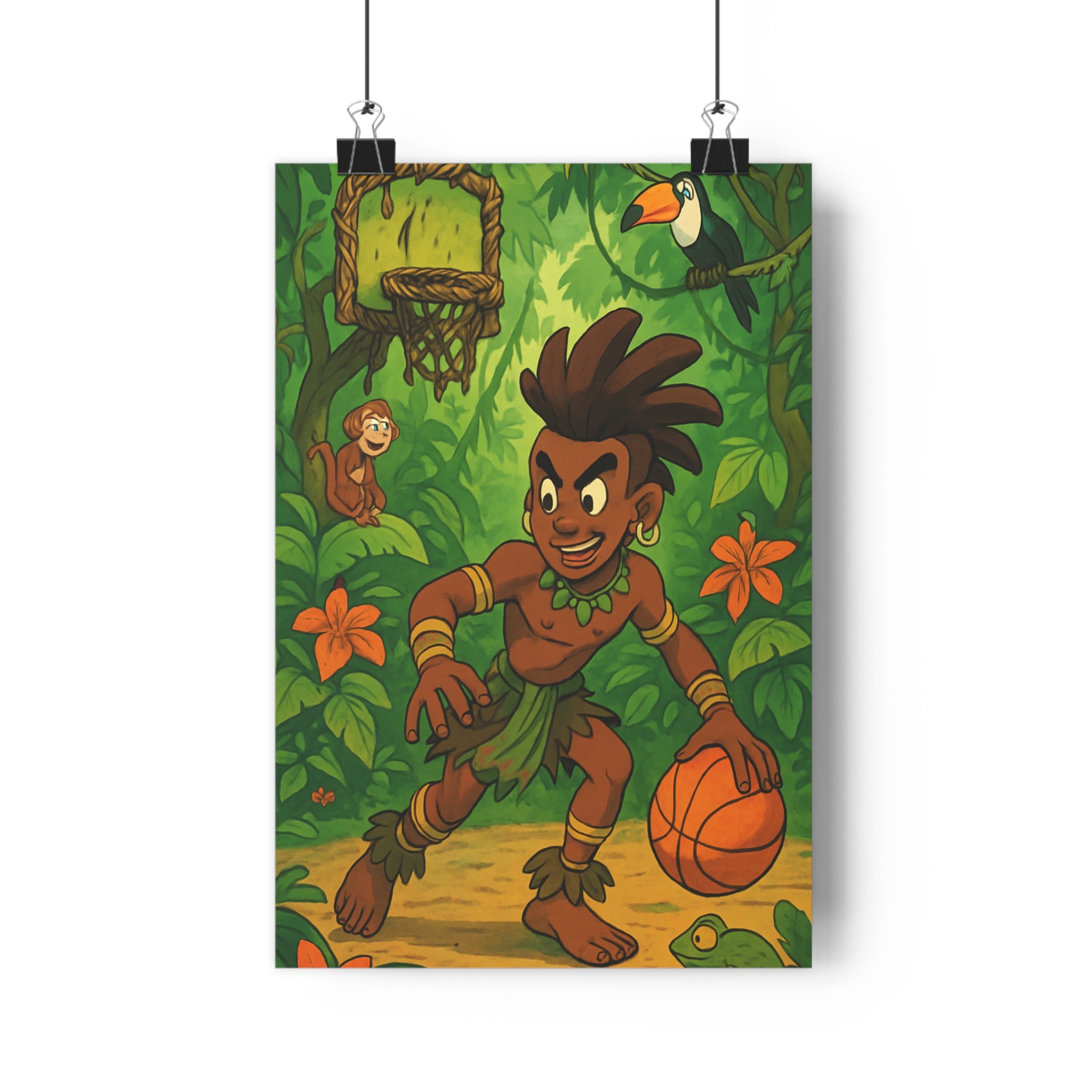 Poster décoratif jungle mystique aventure vert orange chambre enfant exotique 30x46 vivant stylisé animaux