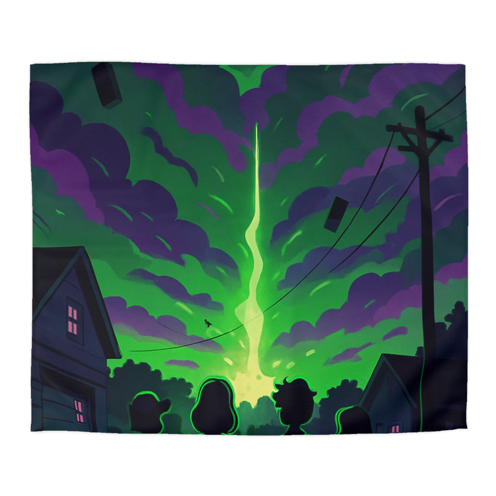 Housse de couette pour chambre avec ciel nocturne mystérieux et silhouettes d'enfants