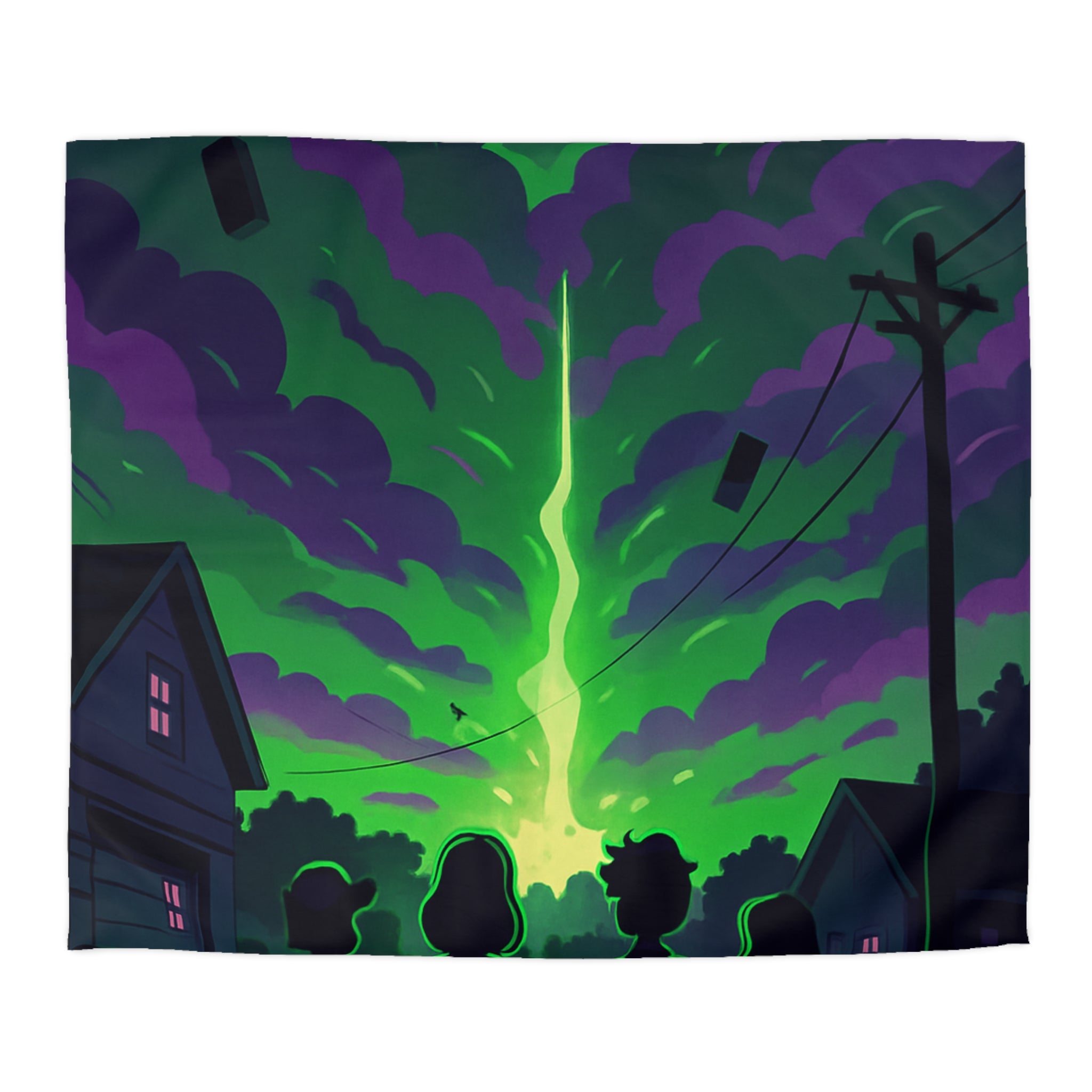 Housse de couette pour chambre avec ciel nocturne mystérieux et silhouettes d'enfants