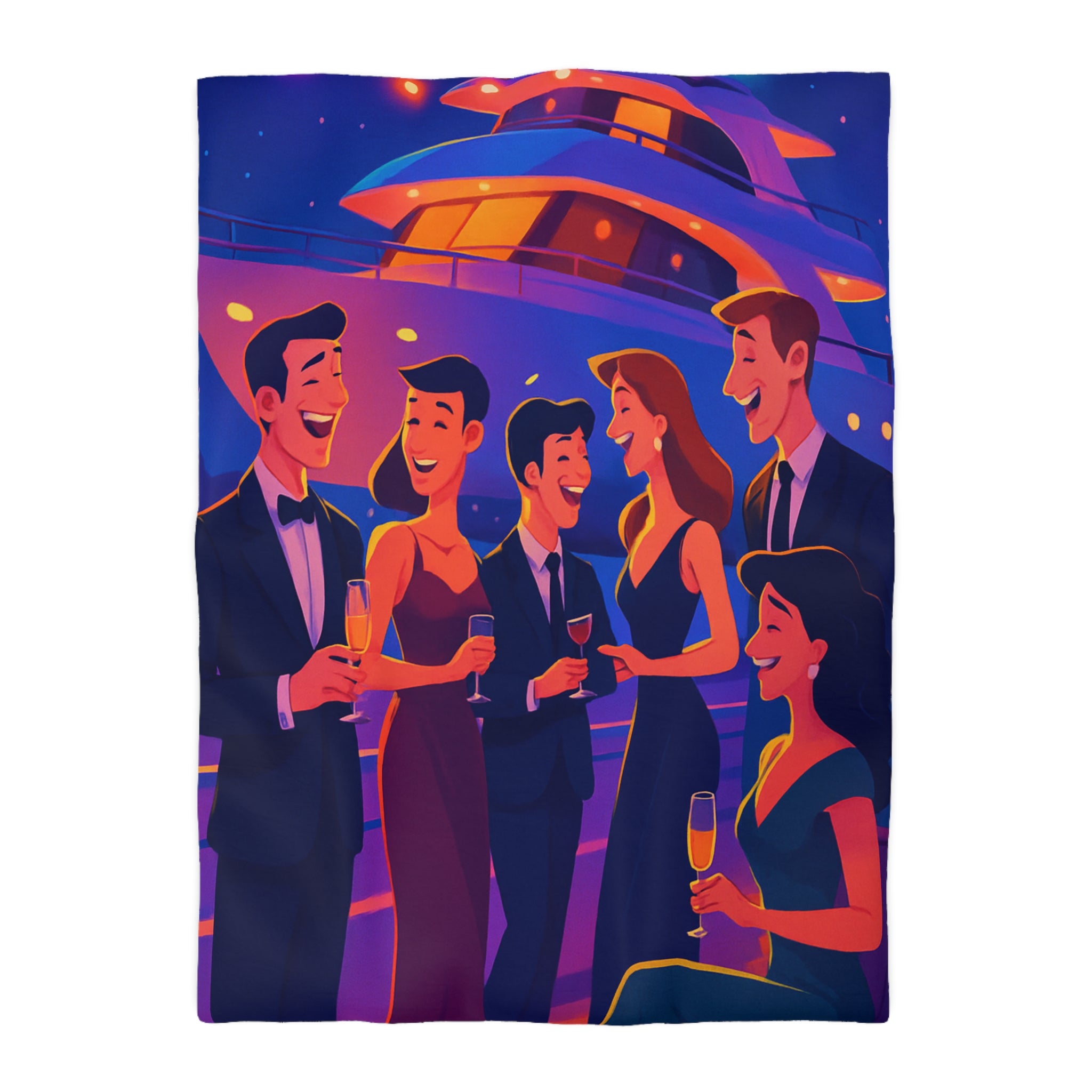 Luxueuse housse de couette en croisière, ambiance fête nocturne élégante et festive