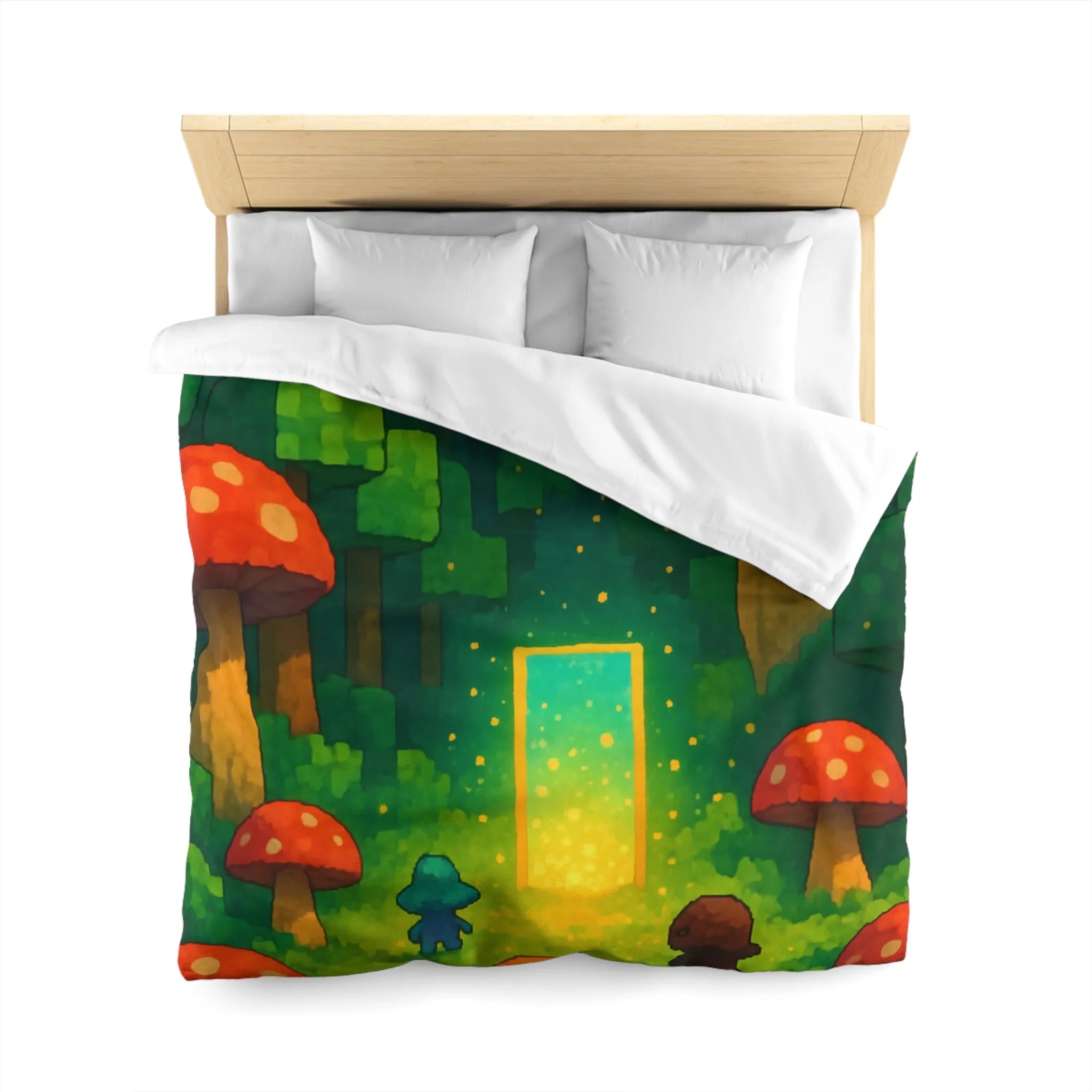 Housse de couette forêt enchantée avec créatures mignonnes et champignons rouges géants magiques