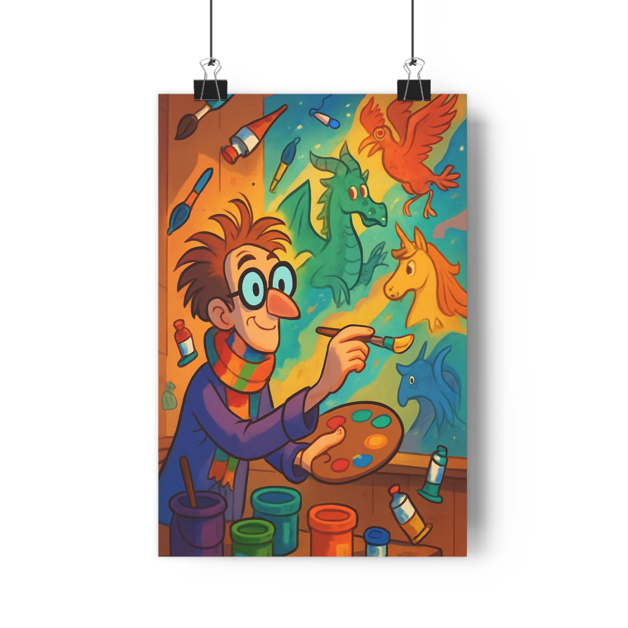 Poster décoratif joyeux artistique créatif coloré cartoon dragon oiseau licorne salon chambre enfant fantaisie