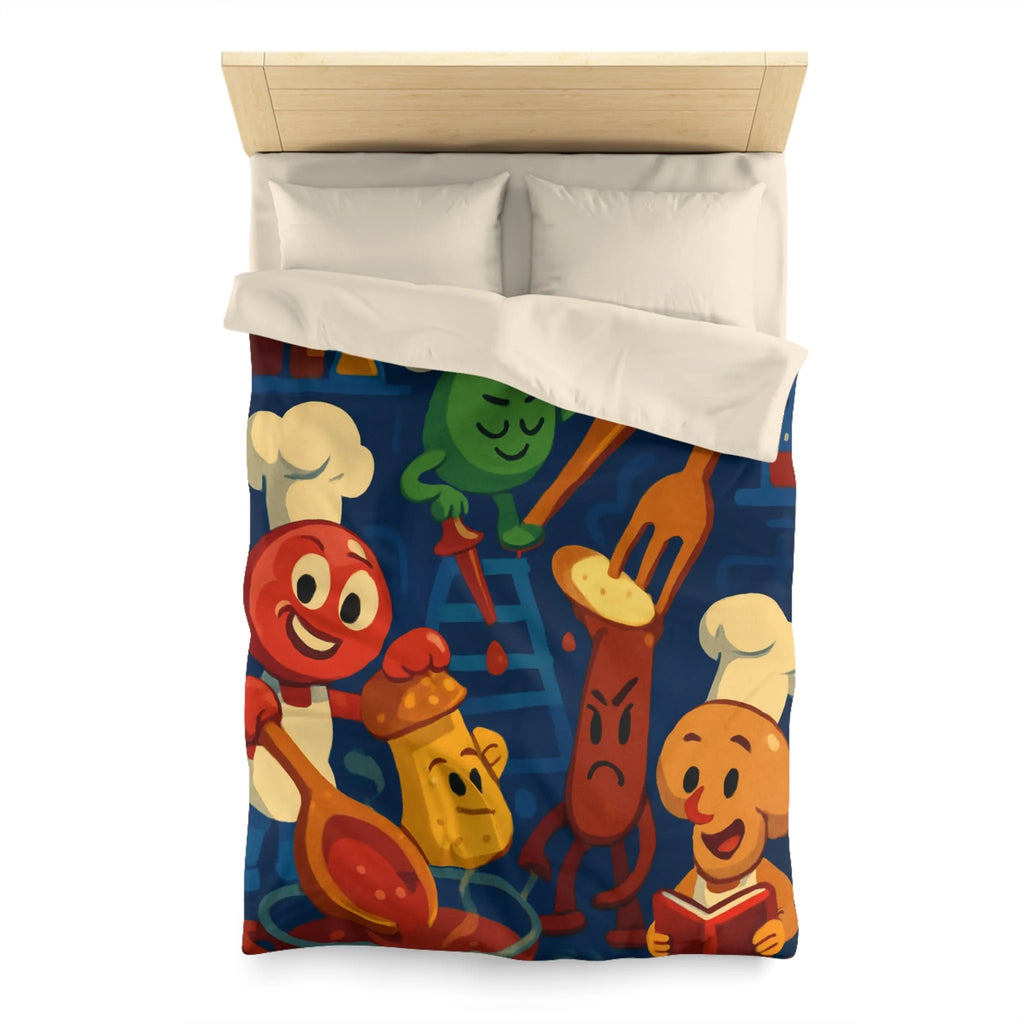 Housse de couette colorée chefs amusants cuisine amusante personnages recettes fourchettes