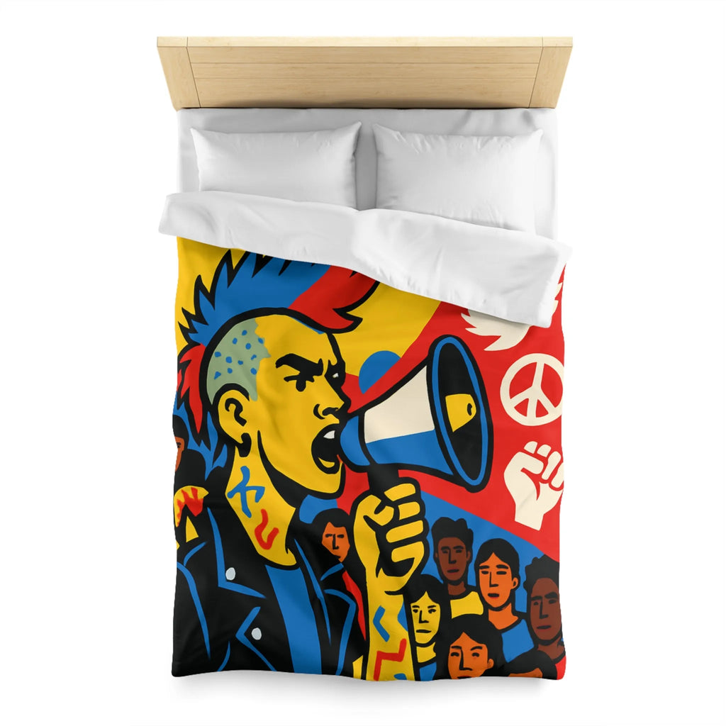 Housse de couette colorée avec illustration dynamique de manifestant engagé pour la paix