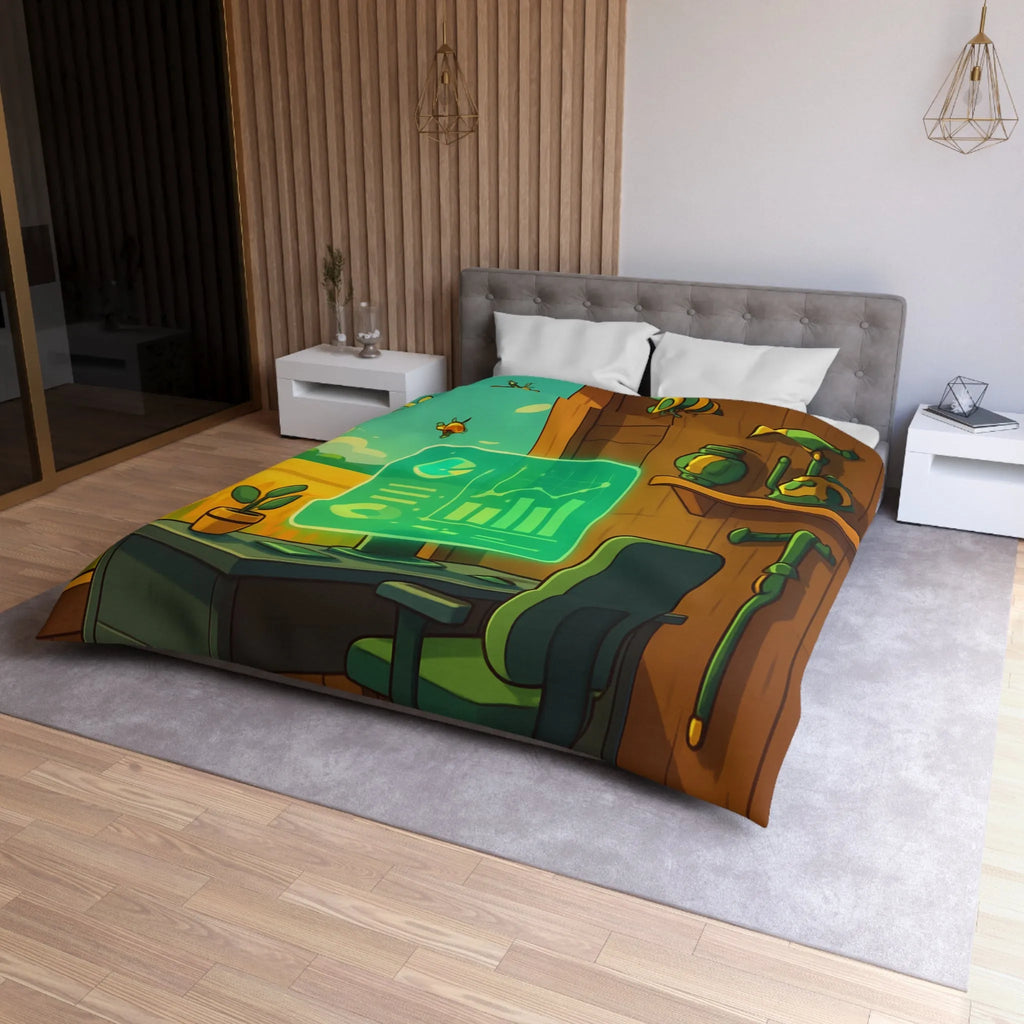 Housse de couette avec design moderne d'abeilles et station de travail futuriste