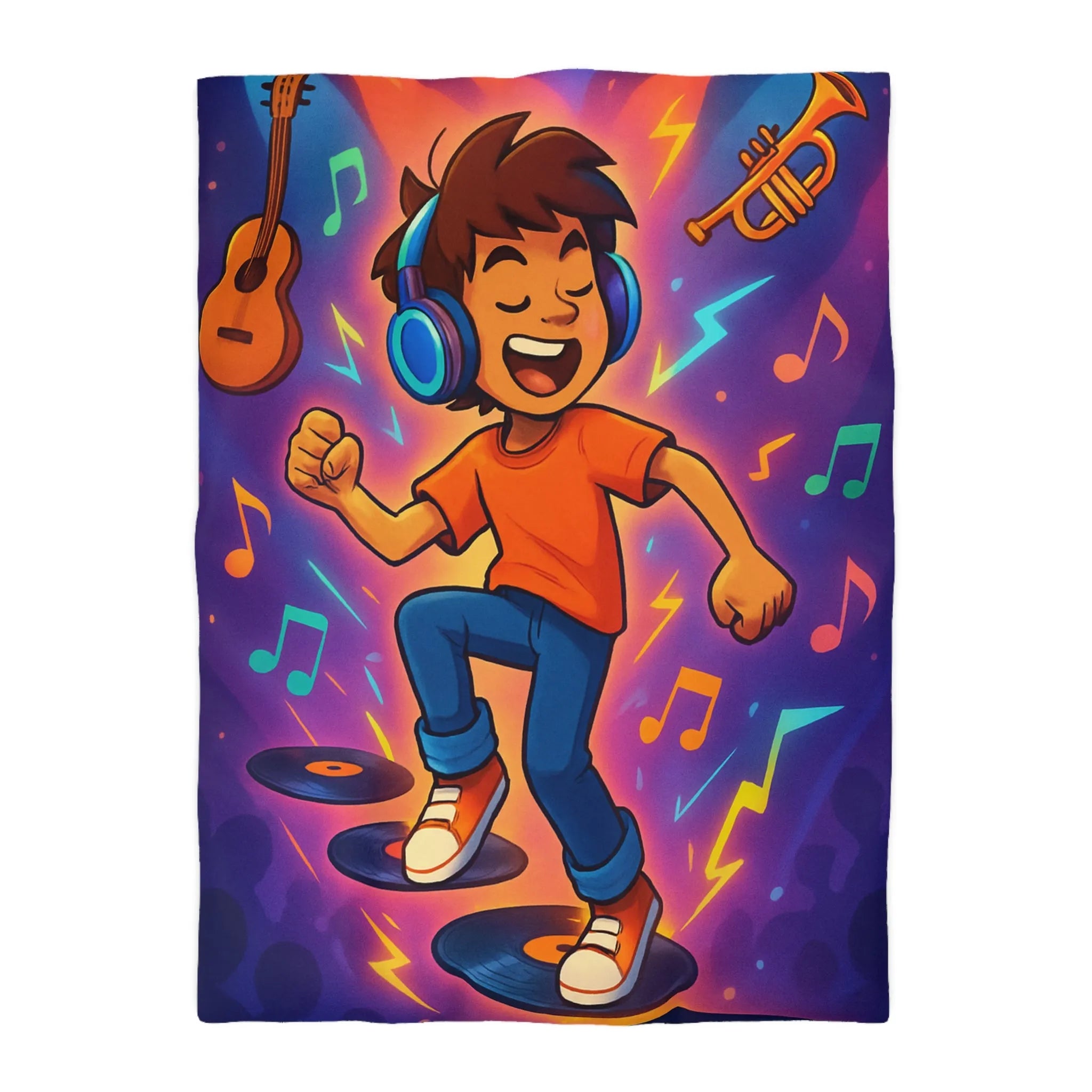 Housse de couette animée avec design musical vibrant pour chambres colorées et dynamiques
