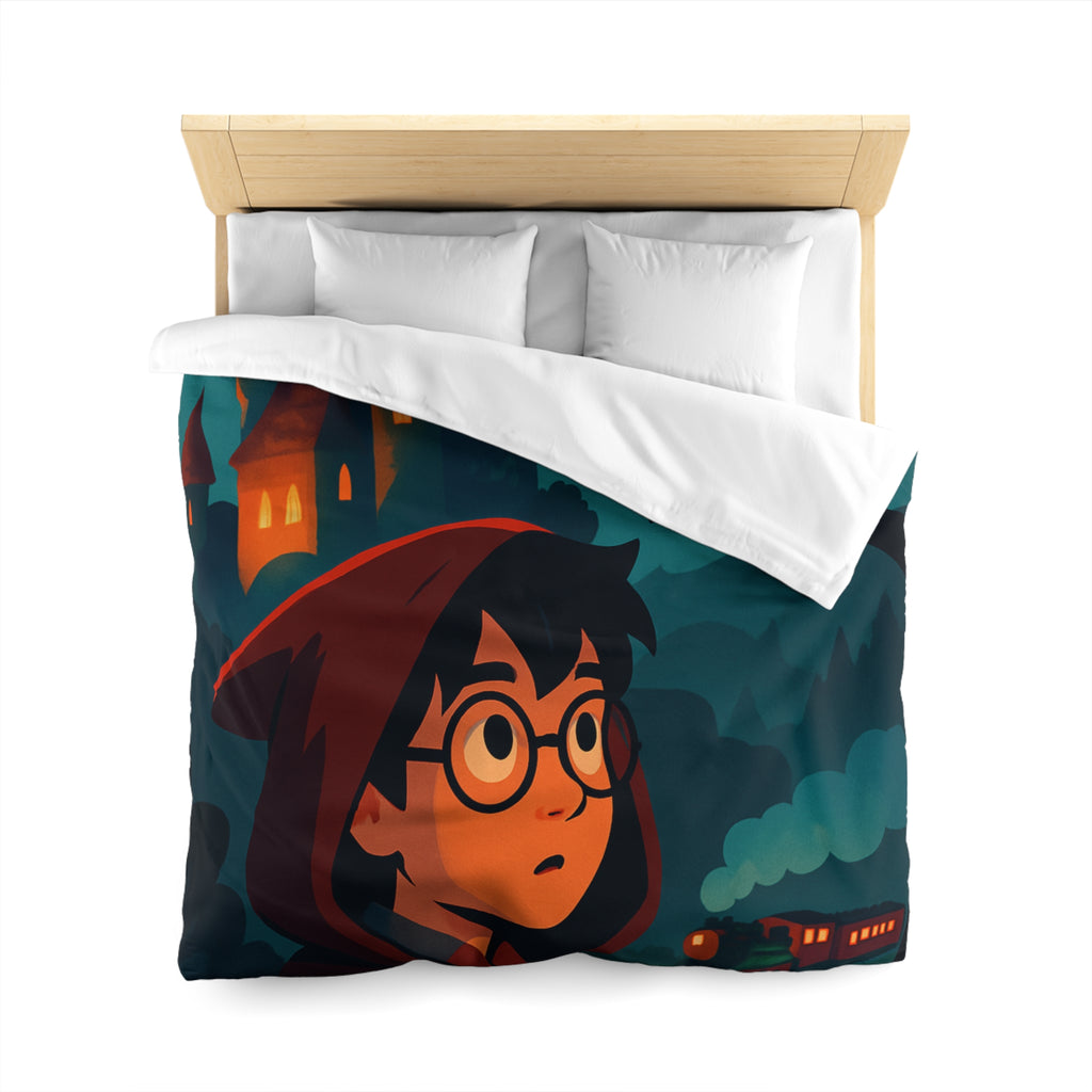 Housse de couette mystique avec château, héros et hibou pour chambre enchantée