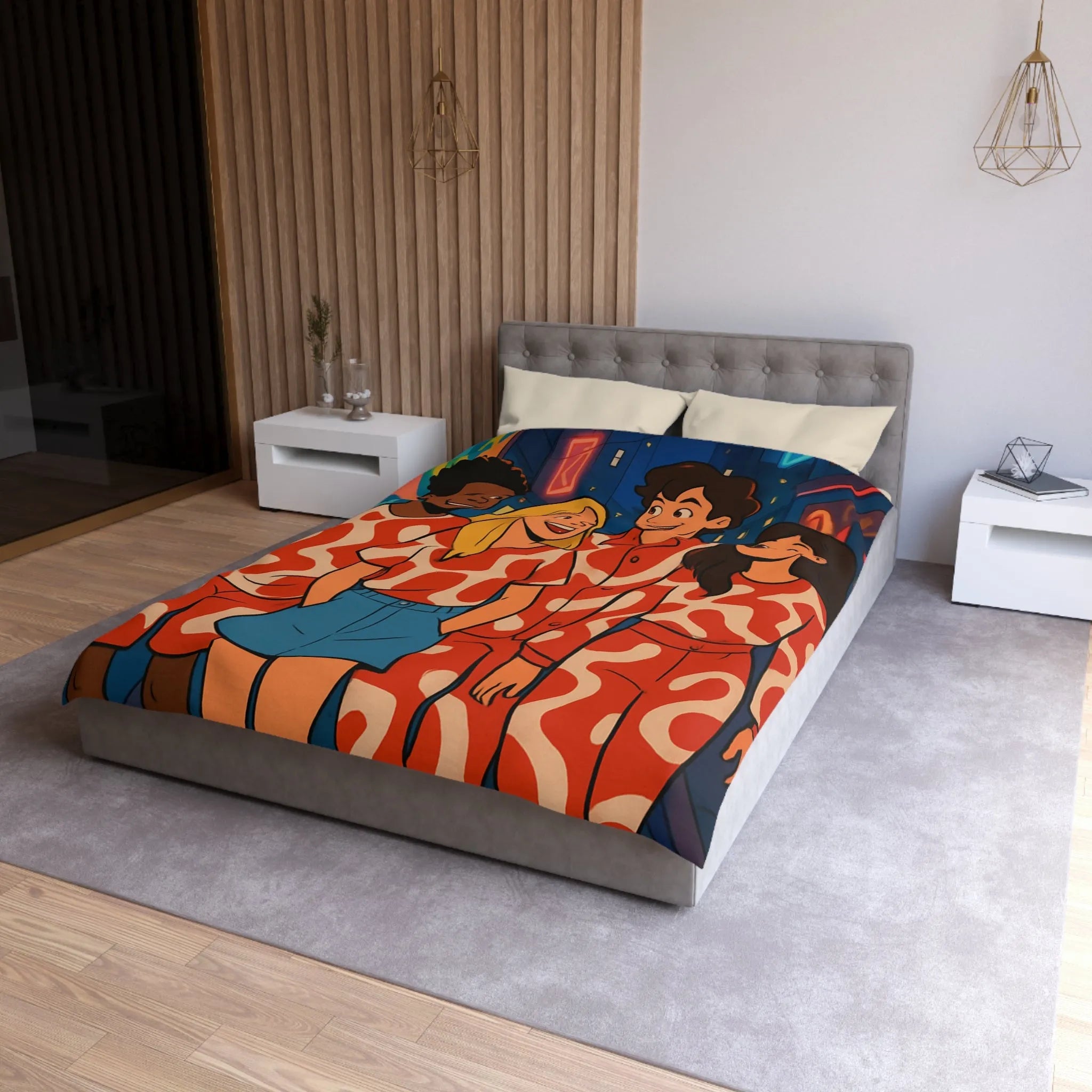 Housse de couette colorée avec design graphique enroulant style moderne pour chambre urbaine