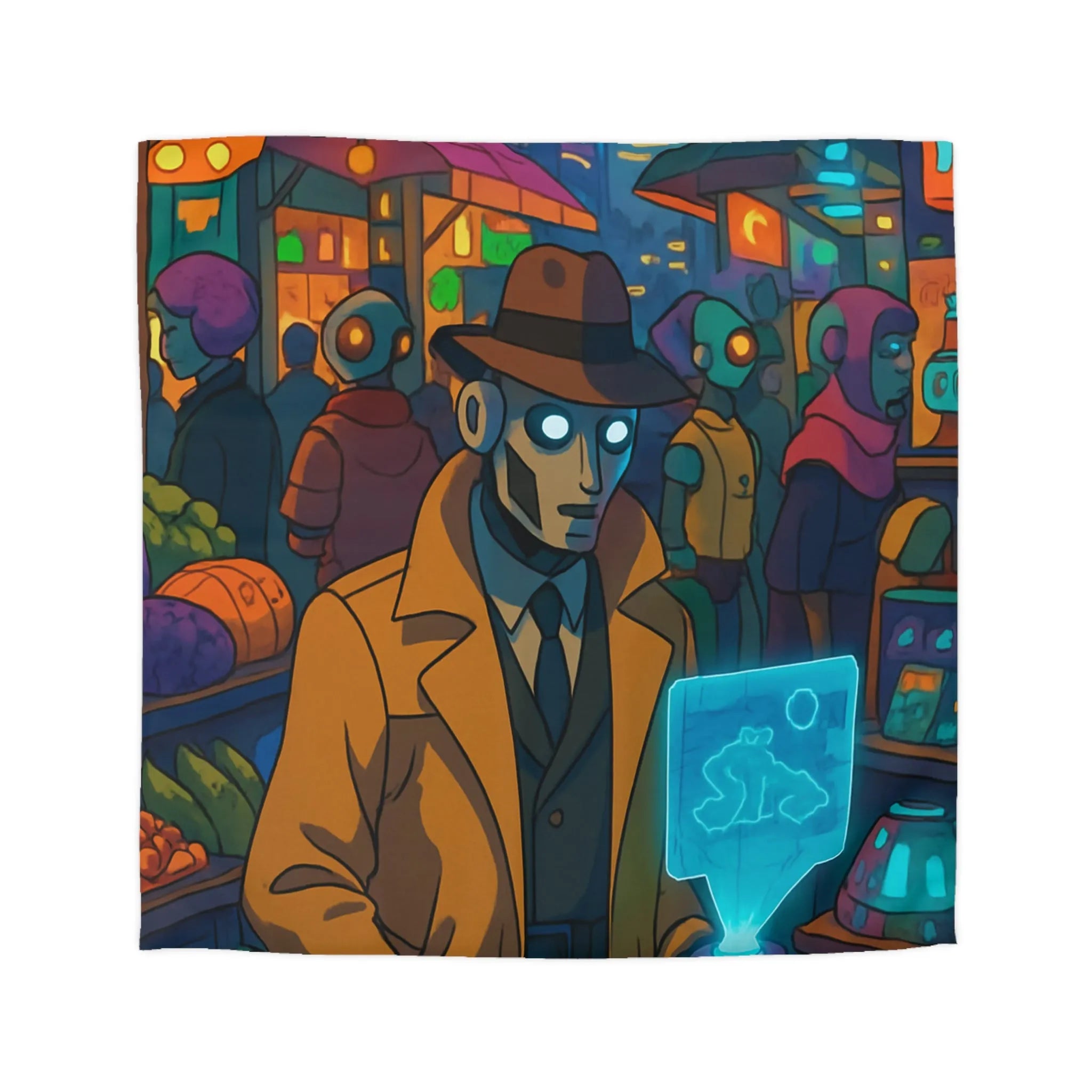 Explorez l'univers rétro-futuriste avec cette housse de couette robotique élégante et colorée