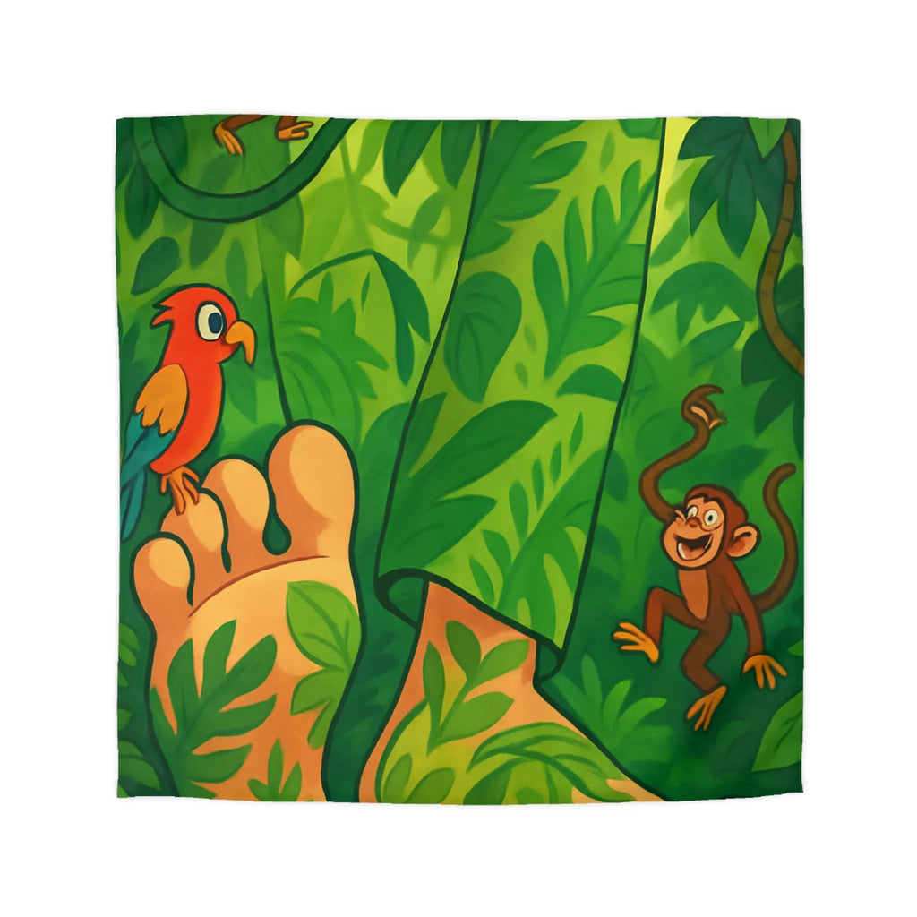 Housse de couette jungle colorée avec singes joyeux et perroquet exotique