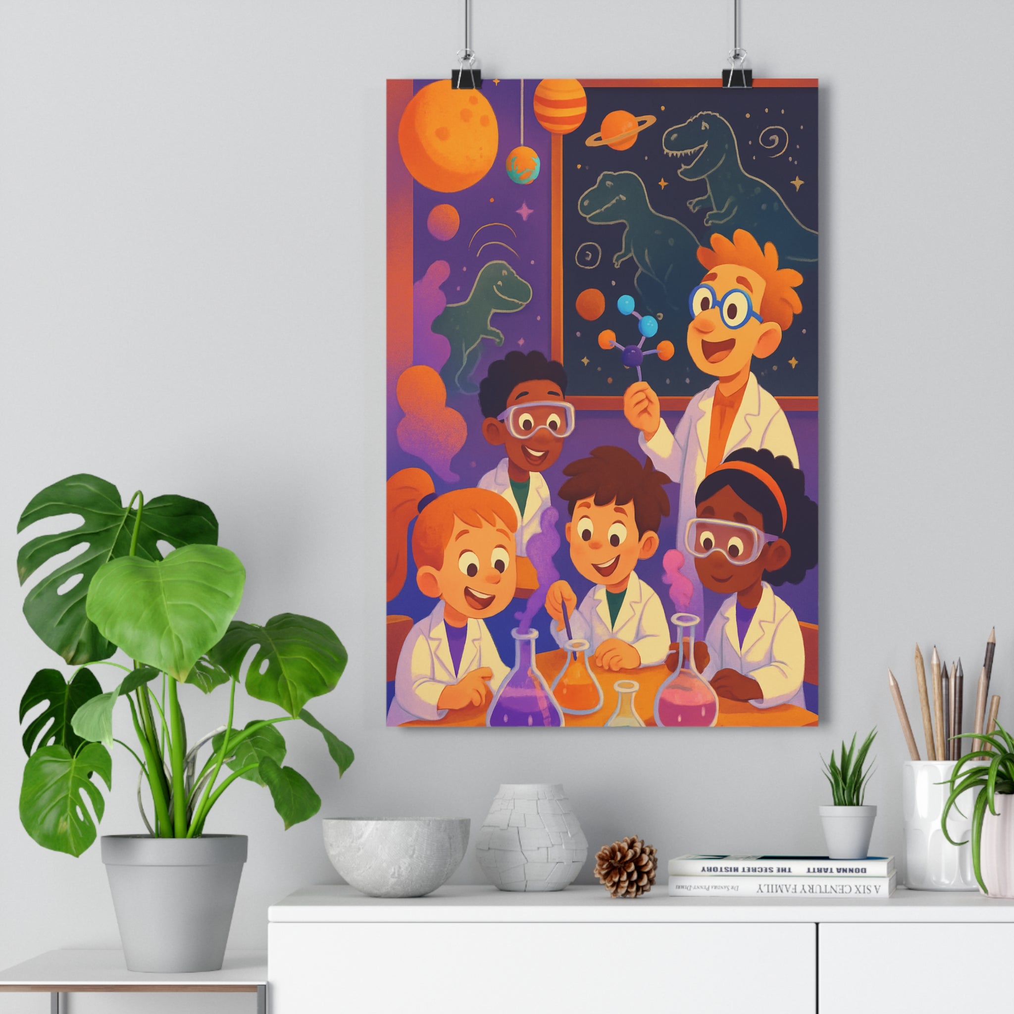 Poster décoratif coloré scientifique enfants joyeux éducatif bleu orange violet chambre ludique éducatif mural
