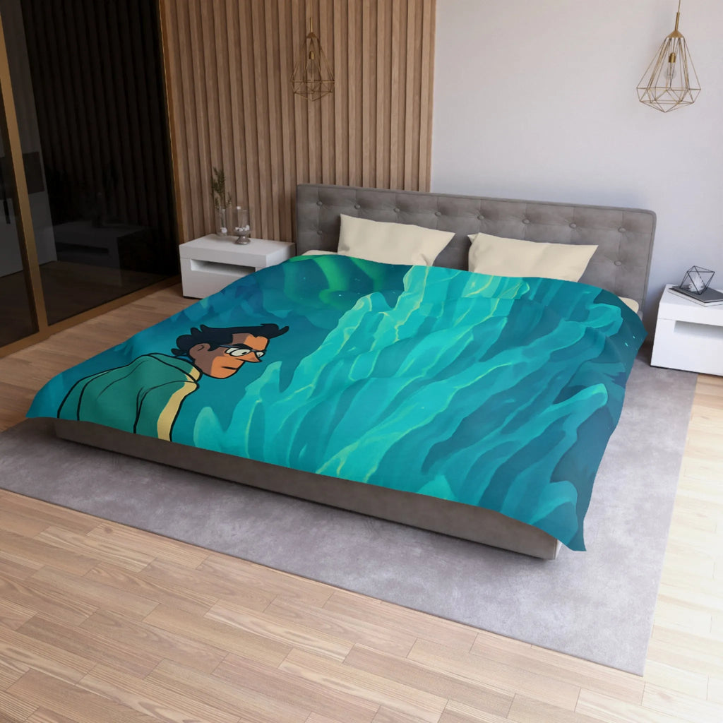 Décor polaire avec icebergs géants et exploration nocturne sous aurores boréales glaciales