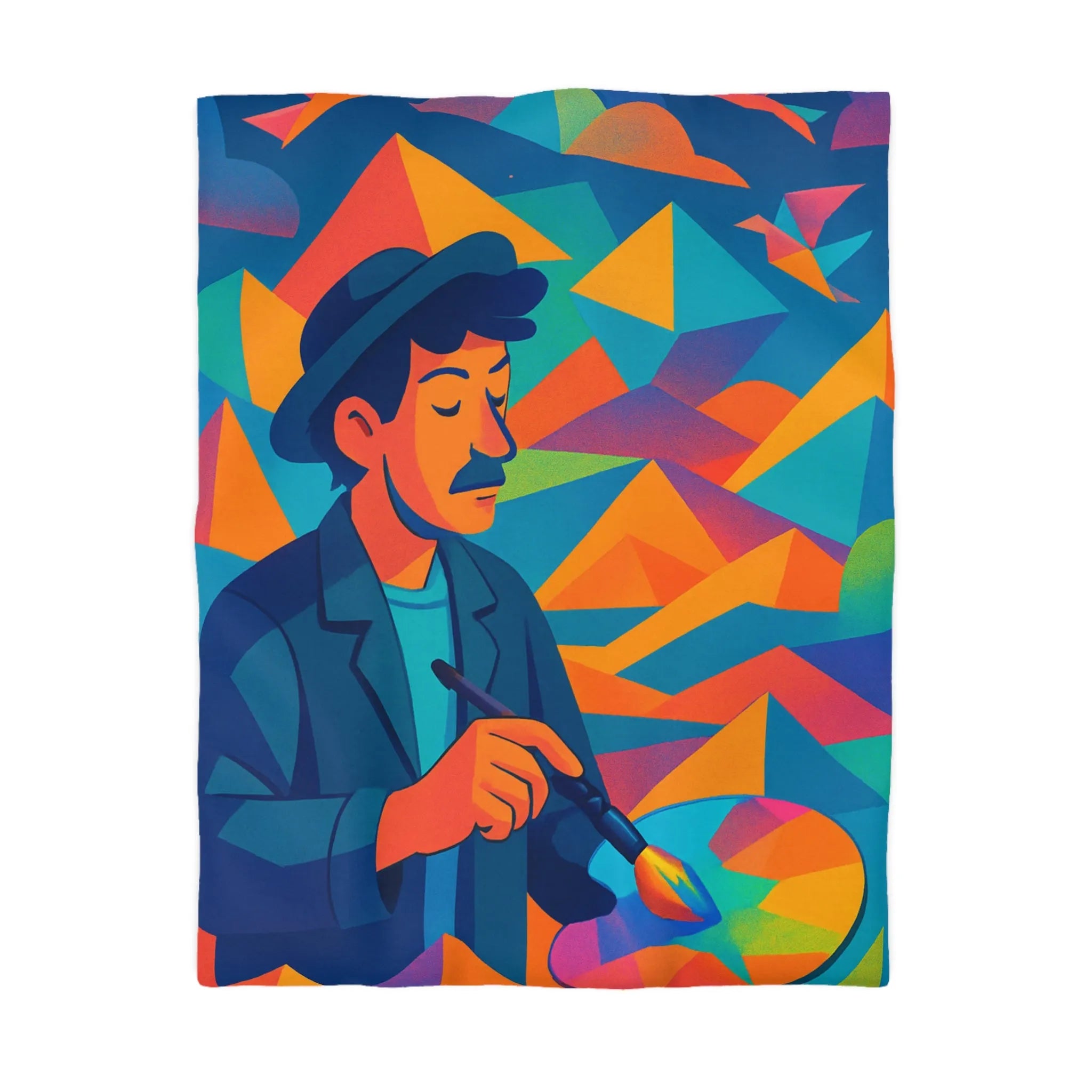 Housse De Couette Artistique Multicolore Avec Paysage Géométrique Et Peintre Créatif