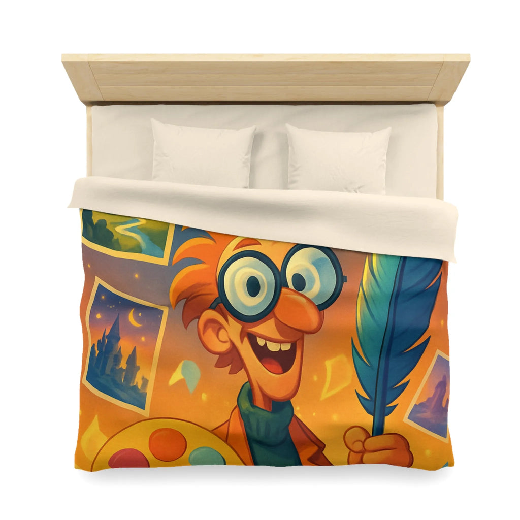 Housse de couette colorée avec paysage de conte de fées et artiste joyeux