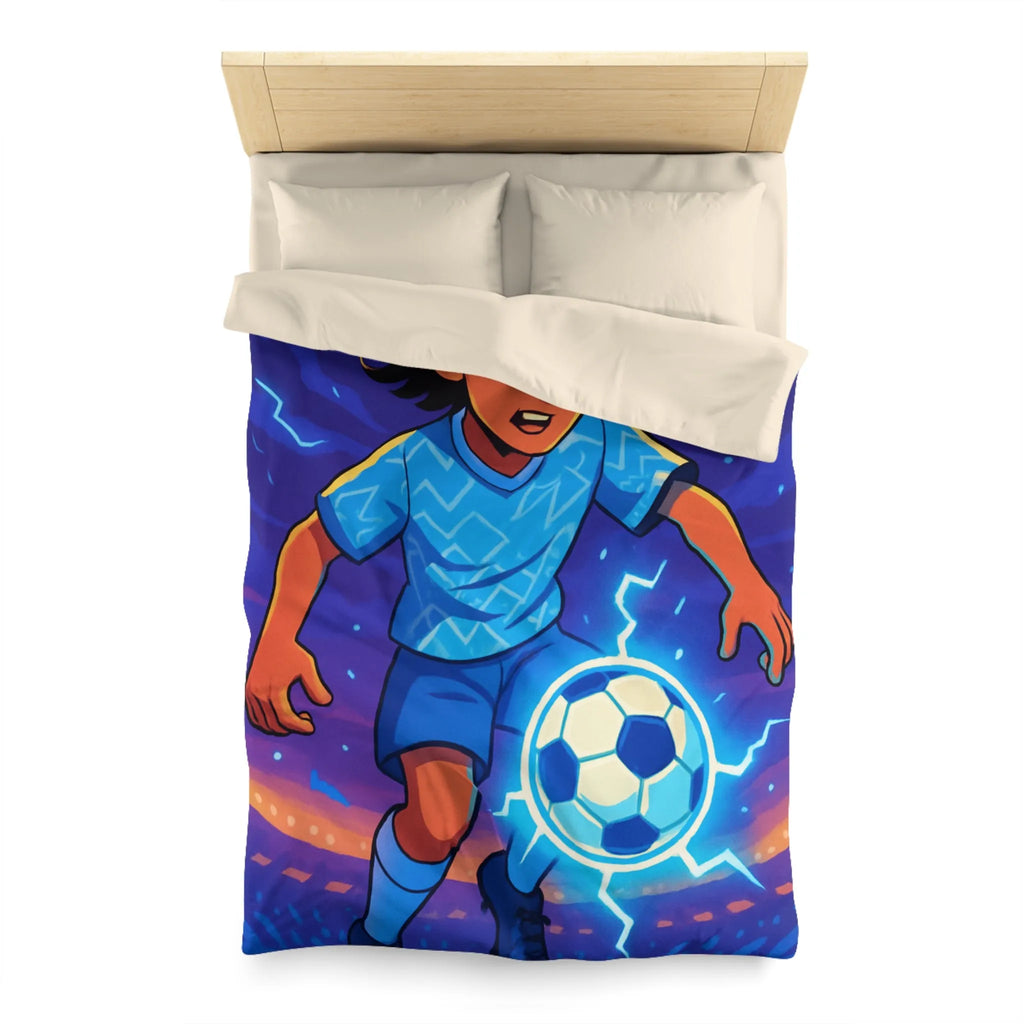 Housse de Couette Enfant Football Éclair Bleu Lumière Dynamique Jeu Sportif Aventure