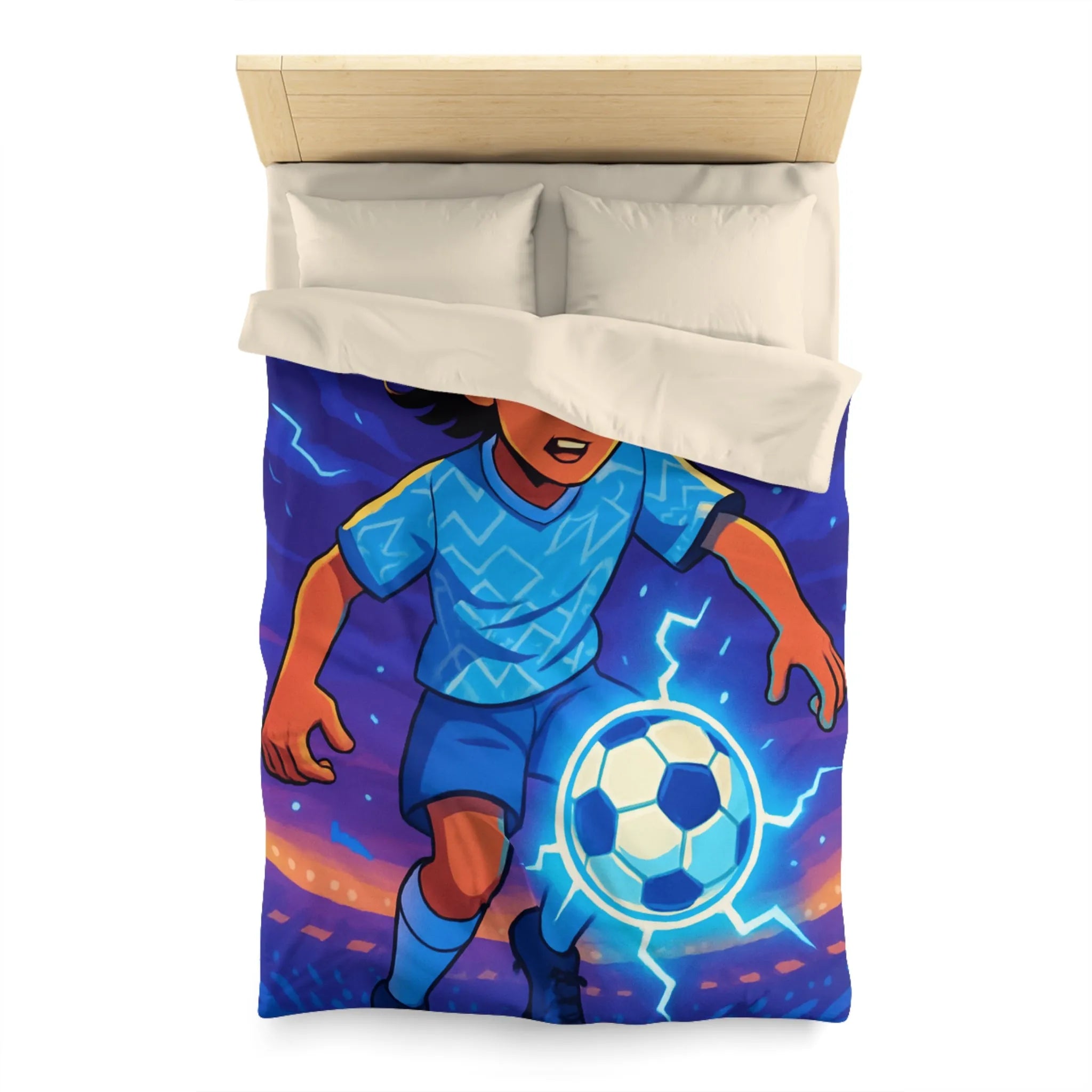 Housse de Couette Enfant Football Éclair Bleu Lumière Dynamique Jeu Sportif Aventure