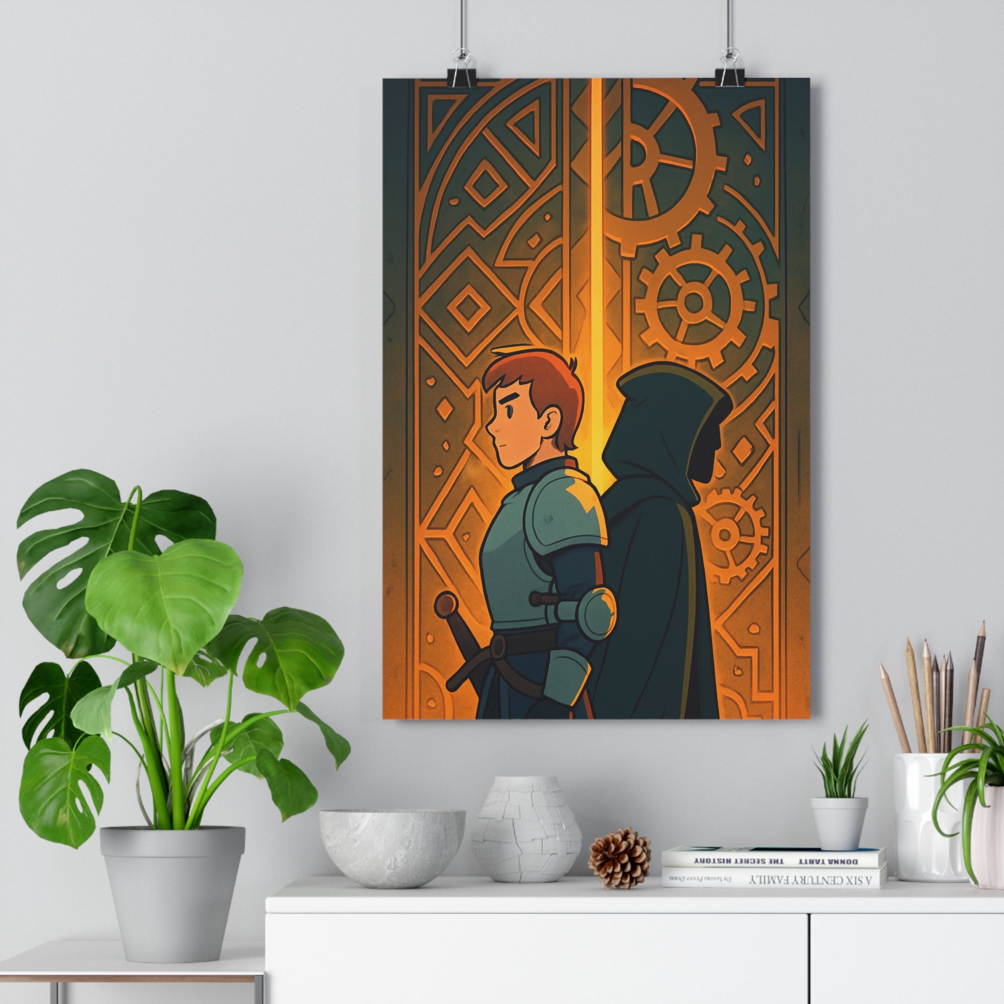 Poster décoratif steampunk rétrofuturiste doré sombre mystique salon chambre intrigue style unique élégance qualité