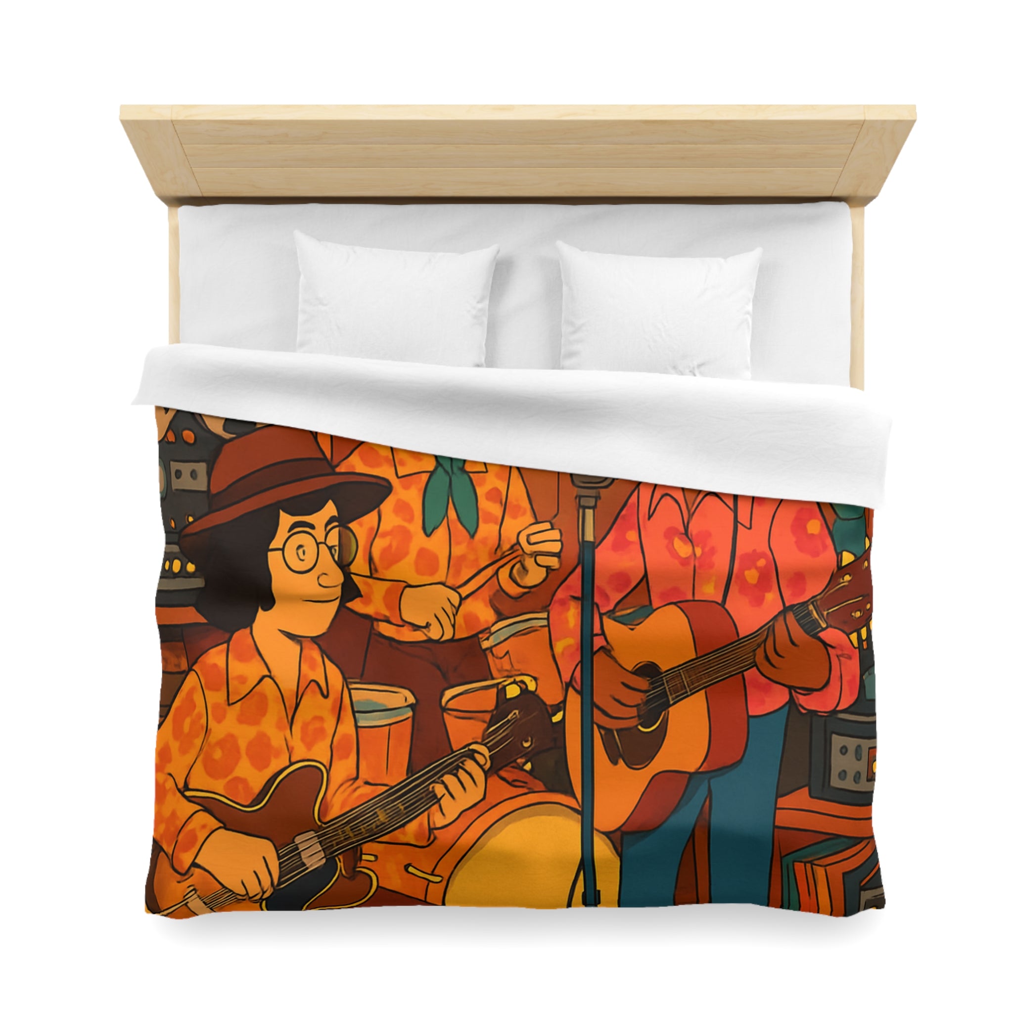 Housse de Couette Vintage avec Musiciens Rétro Jouant de la Guitare et Chanteur
