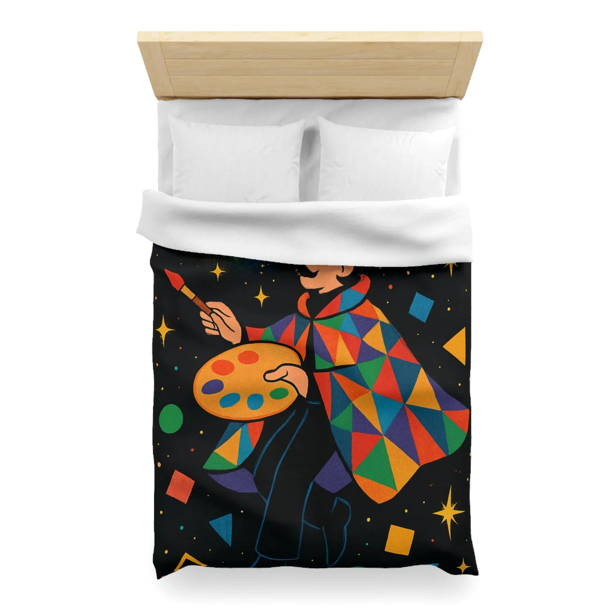 Housse de couette artiste colorée avec motifs géométriques et ciel étoilé magique