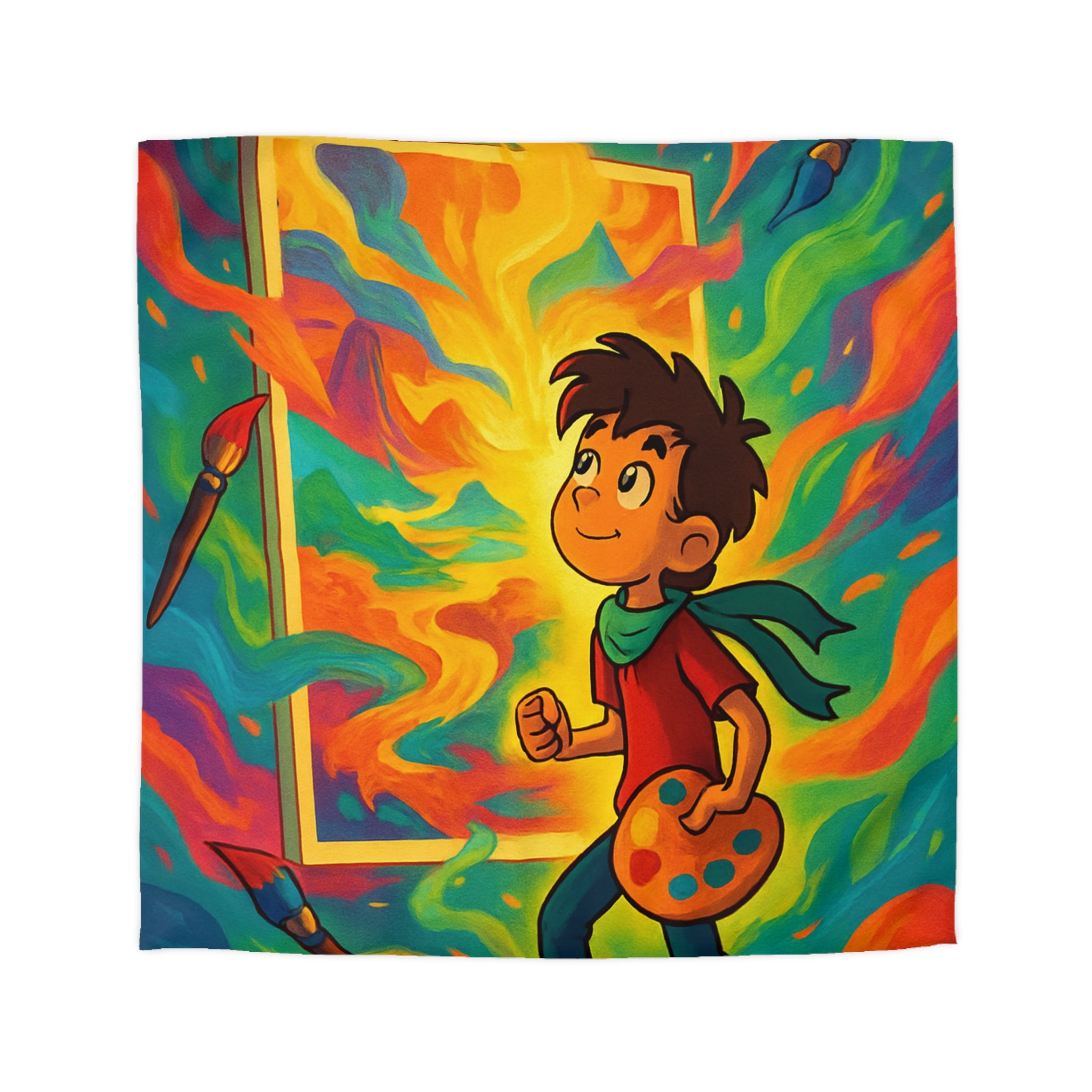 Housse de couette multicolore avec artiste créatif et peinture de pinceaux magiques