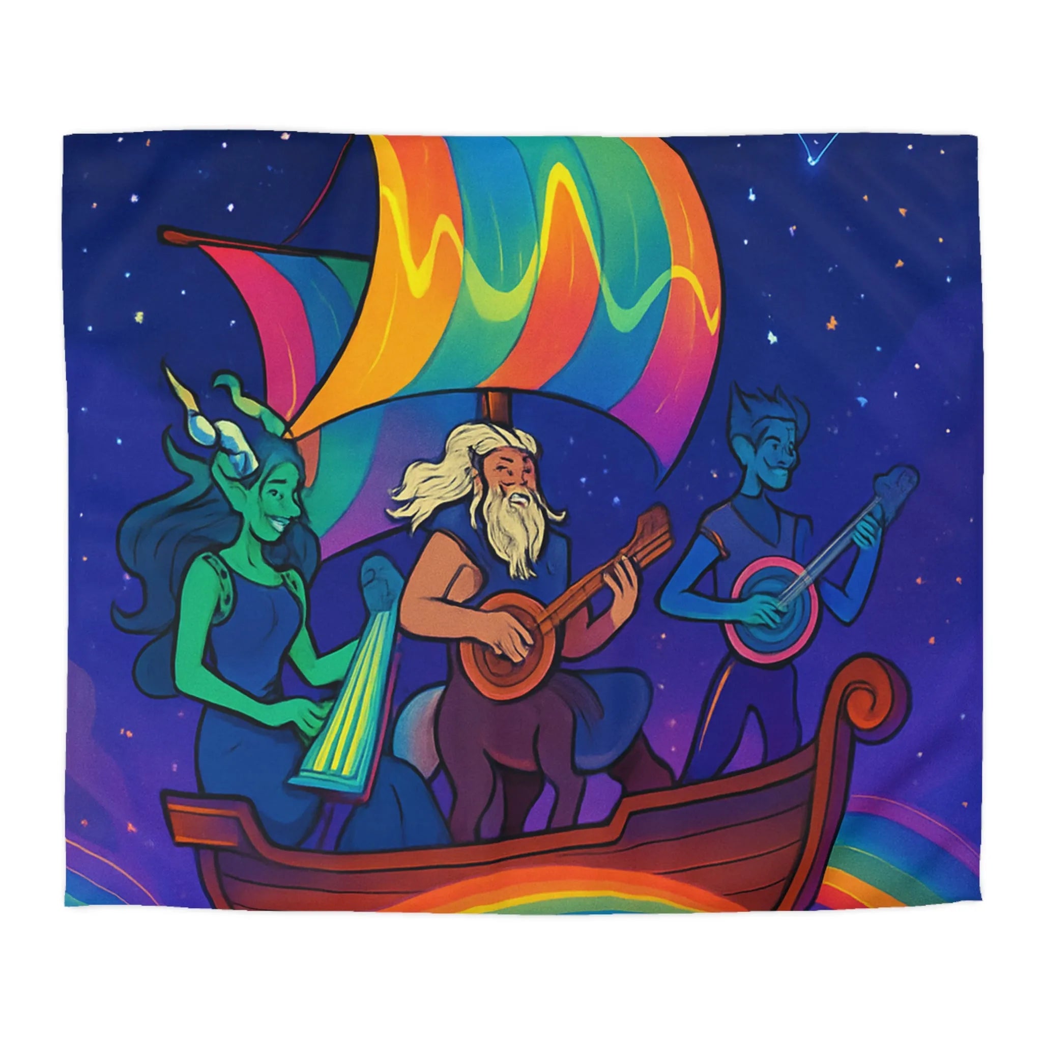 Explorez un monde magique: housse de couette avec bateaux et constellations colorées