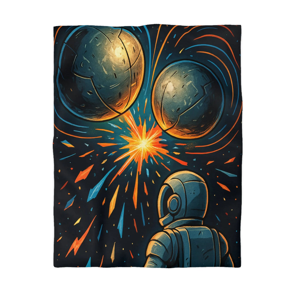 Décorative housse de couette espace cosmique avec astronaute et sphères lumineuses métalliques